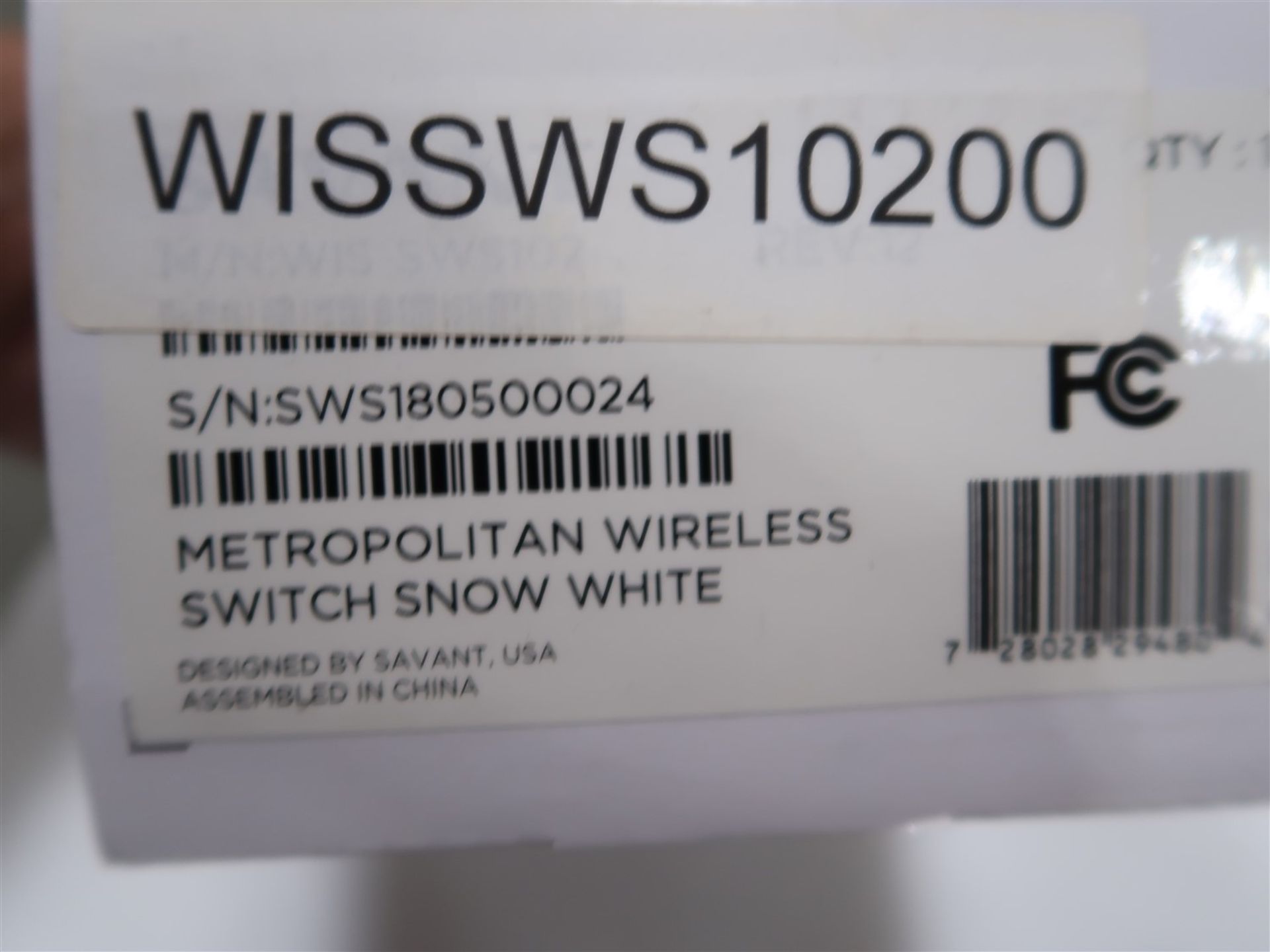 SAVANT METROPOLITAN WIRELESS SWITCH SNOW WHITE MOD. WISSWS10200 - Image 2 of 2