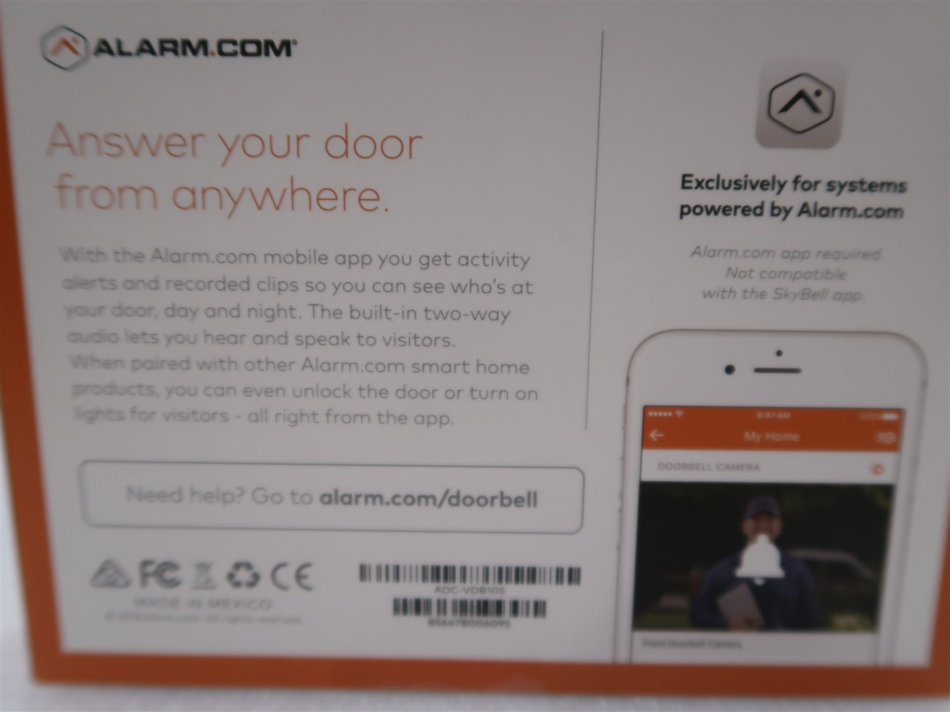 ALARM.COM SLIM LINE DOOR BELL CAMERA MOD. ADC-VDB105 (BNIB) - Image 2 of 2