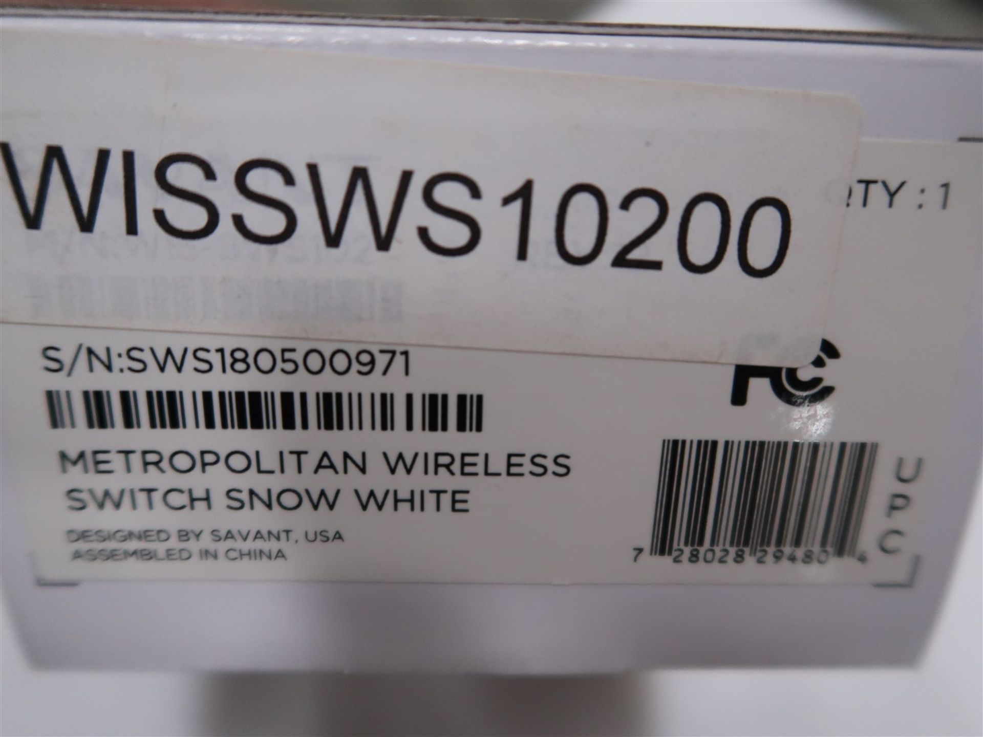 SAVANT METROPOLITAN WIRELESS SWITCH SNOW WHITE MOD. WISSWS10200 - Image 2 of 2