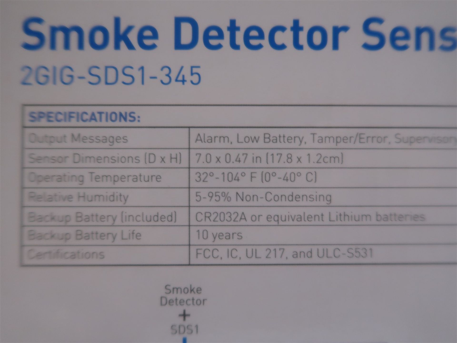 2 GIG SMOKE DETECTOR SENSOR SDS1-345 (BNIB) - Image 2 of 3