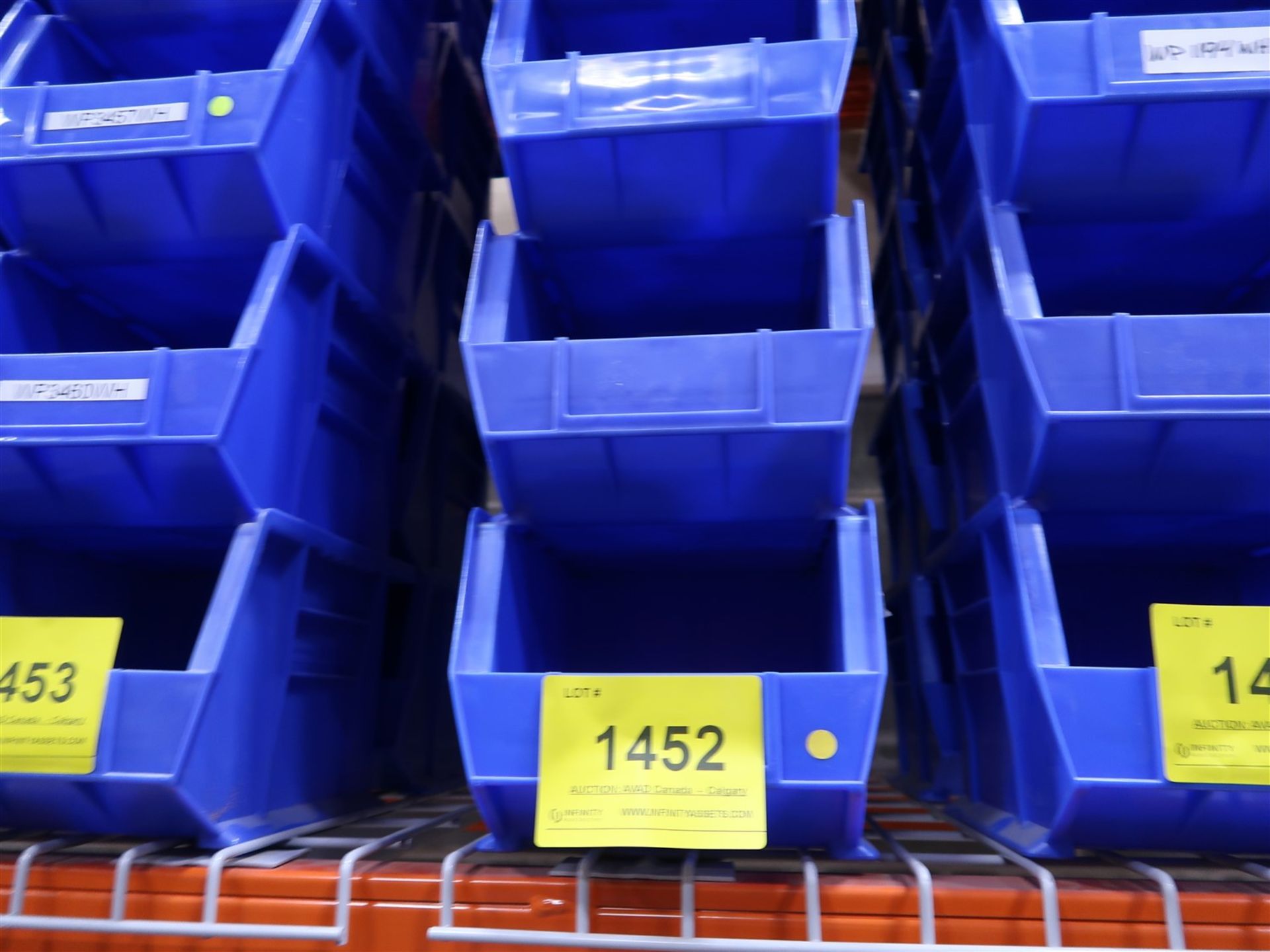 SMALL BLUE PLASTIC ULINE STACKABLE BINS