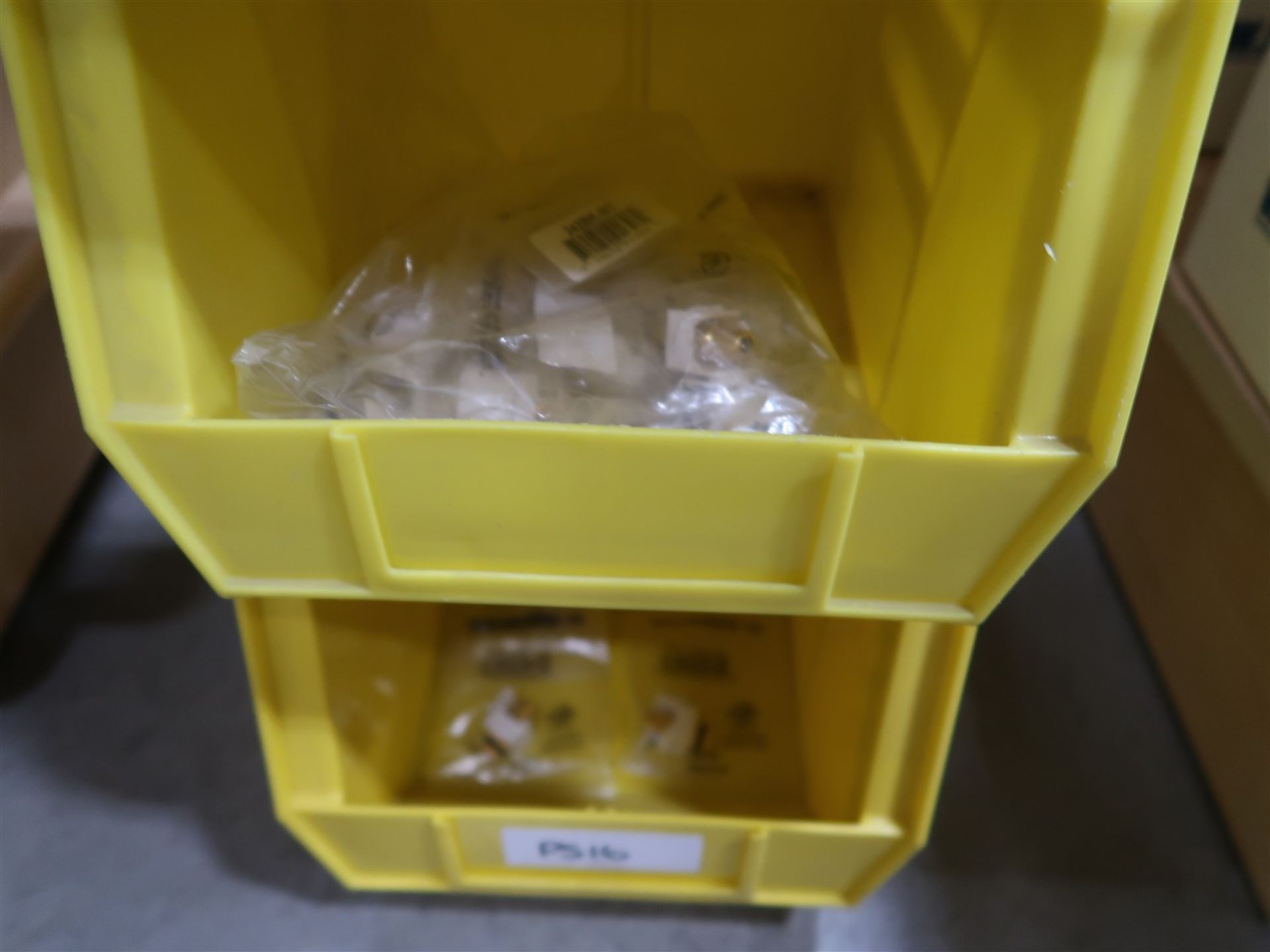 YELLOW BINS W/ASSORTED COAX INSERTS, CAT5 AND CAT6 JACKS - Image 5 of 5