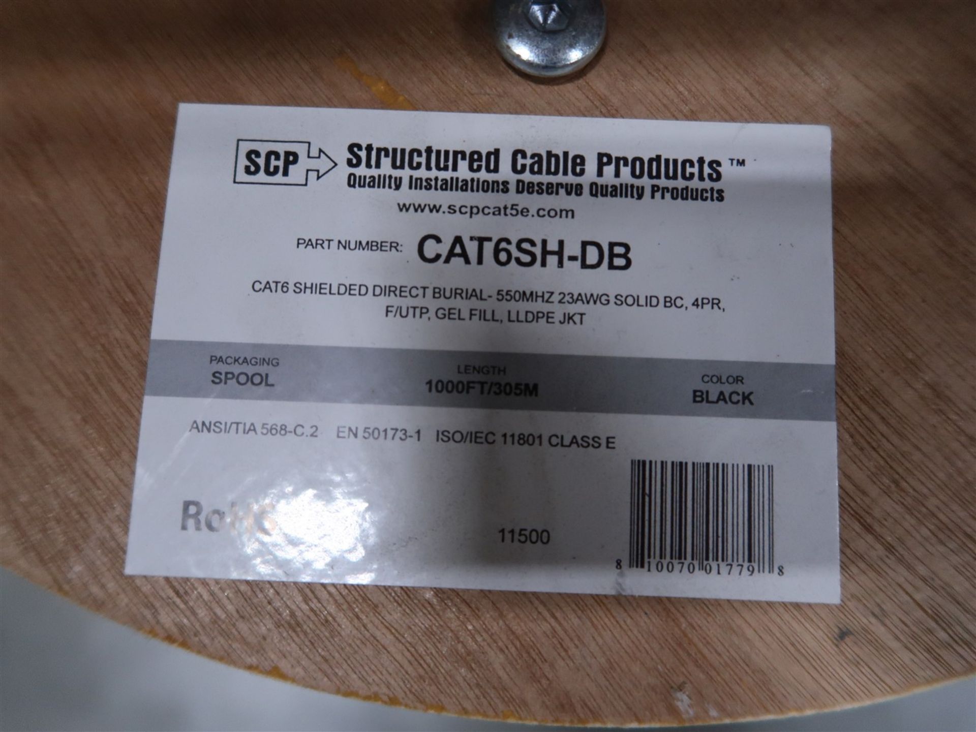 SPOOL OF SCP CAT6-SH-DB 550 MHZ, 23 AWG SOLID BC, 4PR F/UTP GEL FILL LLD PE JKT 1000 FT. BLACK - Image 2 of 2