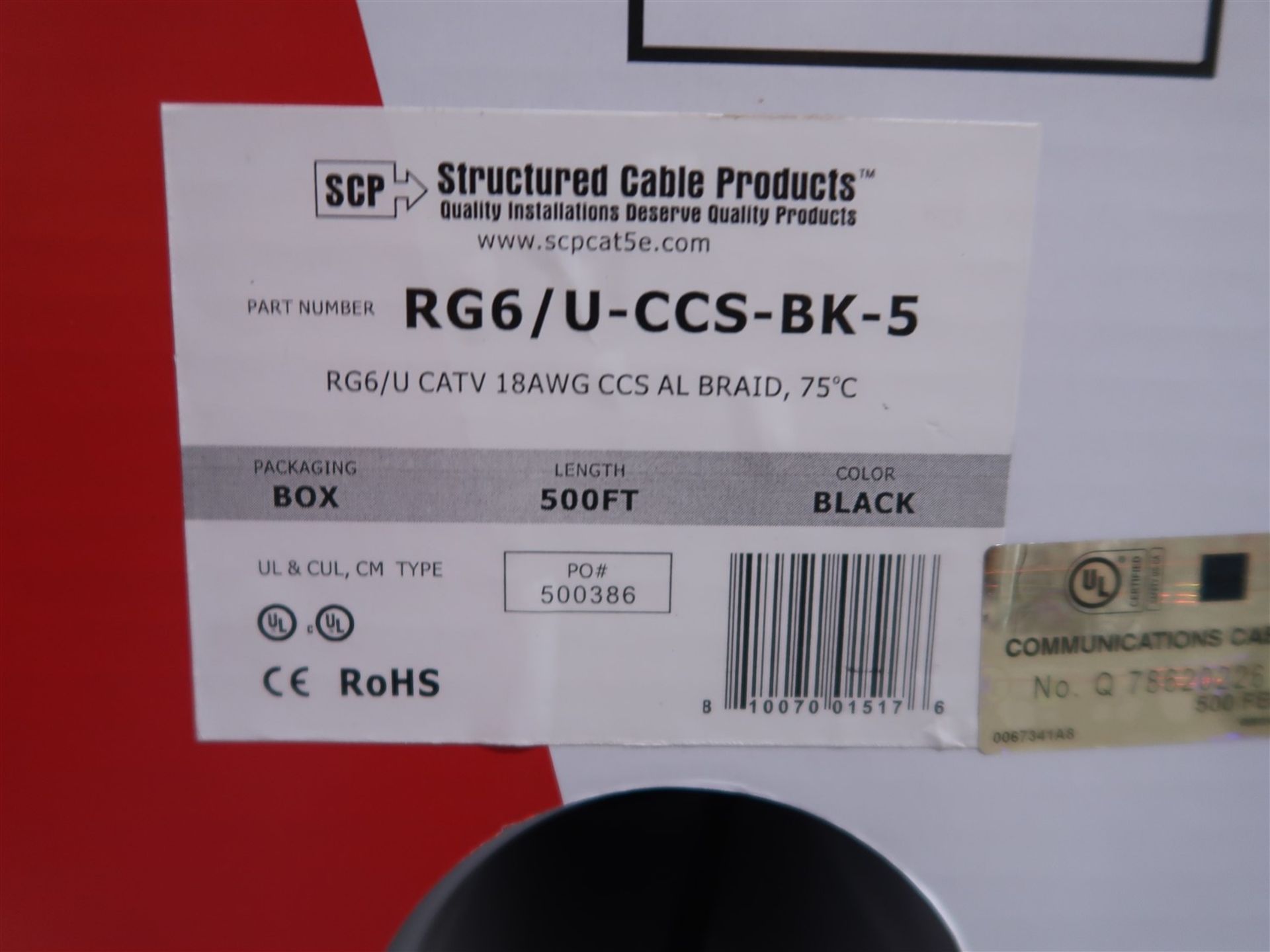 BOX OF SCP RG6/U-CCS-BK-5 18 AWG, AL-BRAID 75C 500 FT. BLACK - Image 2 of 2
