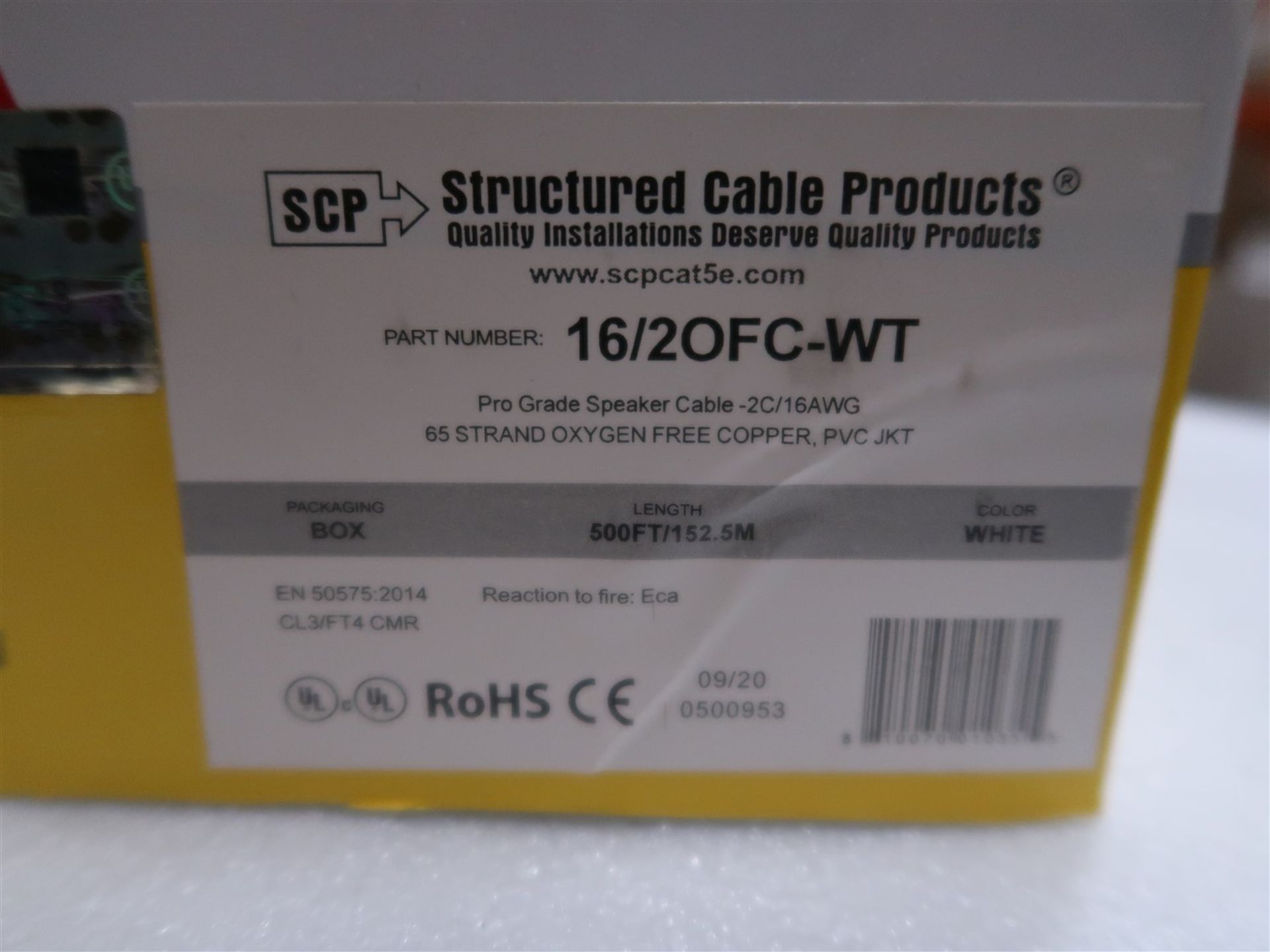 BOX OF SCP 16/20 FC-WT PRO GRADE SPEAKER CABLE, 2C/16 AWG, 65 STRAND OXYGEN FREE COPPER PVC JKT - Image 2 of 2