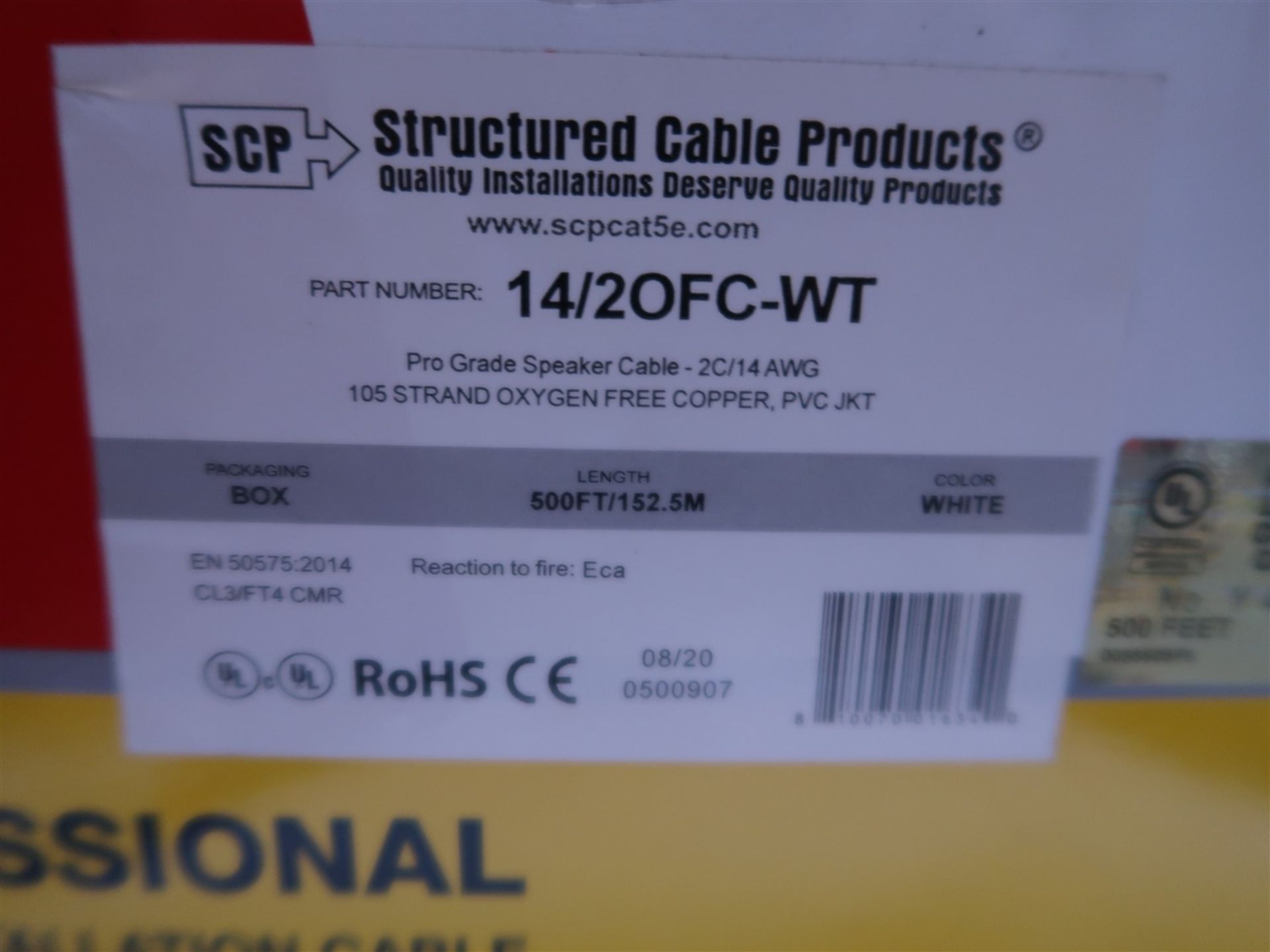 BOX OF SCP 14/20 FC-WT PRO GRADE CABLE - 2 C/14 AWG, 105 STRAND OXYGEN FREE COPPER, PVC JKT 500 - Image 2 of 2