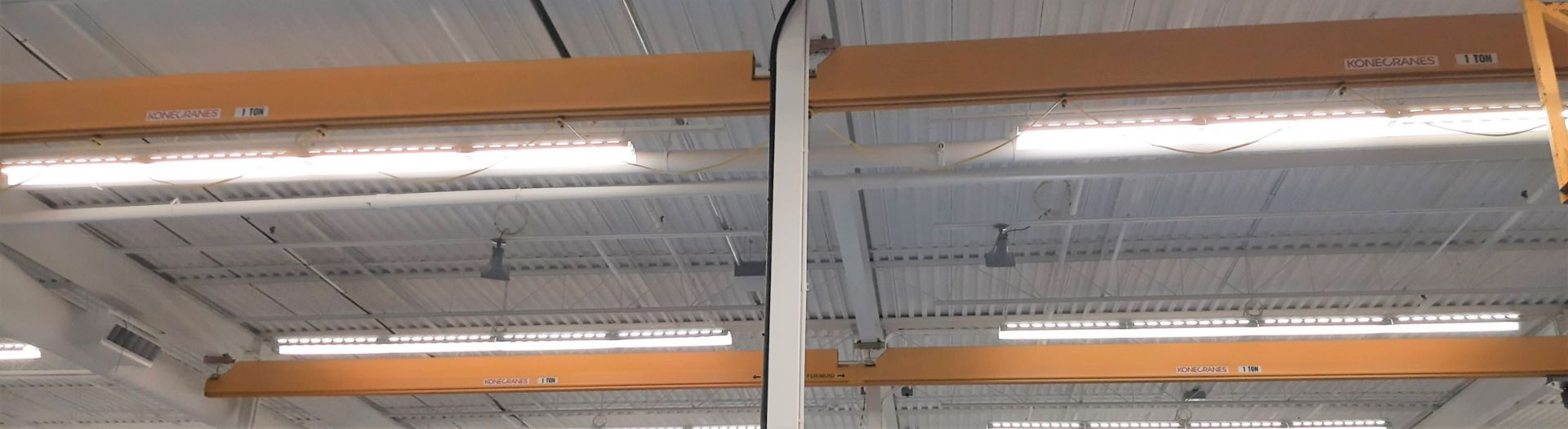 KONE CRANES, 62' RUNWAY x 30' BRIDGE OVERHEAD CRANE SYSTEM W/ ELECTRIC HOIST, PENDANT CONTROL, 1-TON - Image 4 of 6