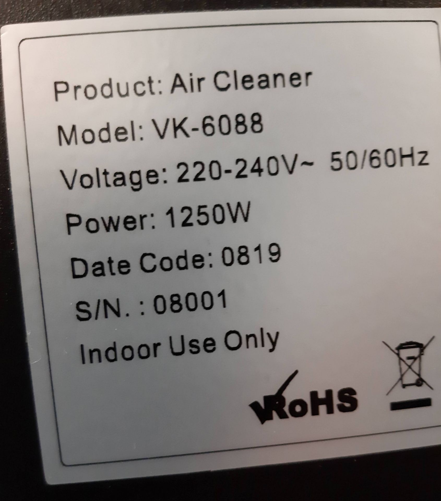 VROHS MOD. VK-608S AIR CLEANER. S/N:08001 - Image 4 of 4