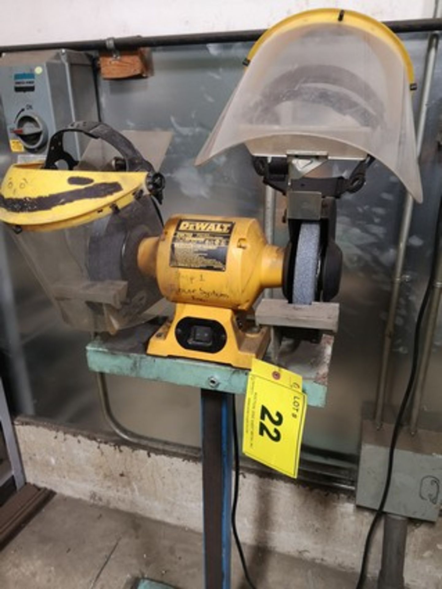 DEWALT DW758 8" BENCH GRINDER W/ MASKS & PEDESTAL