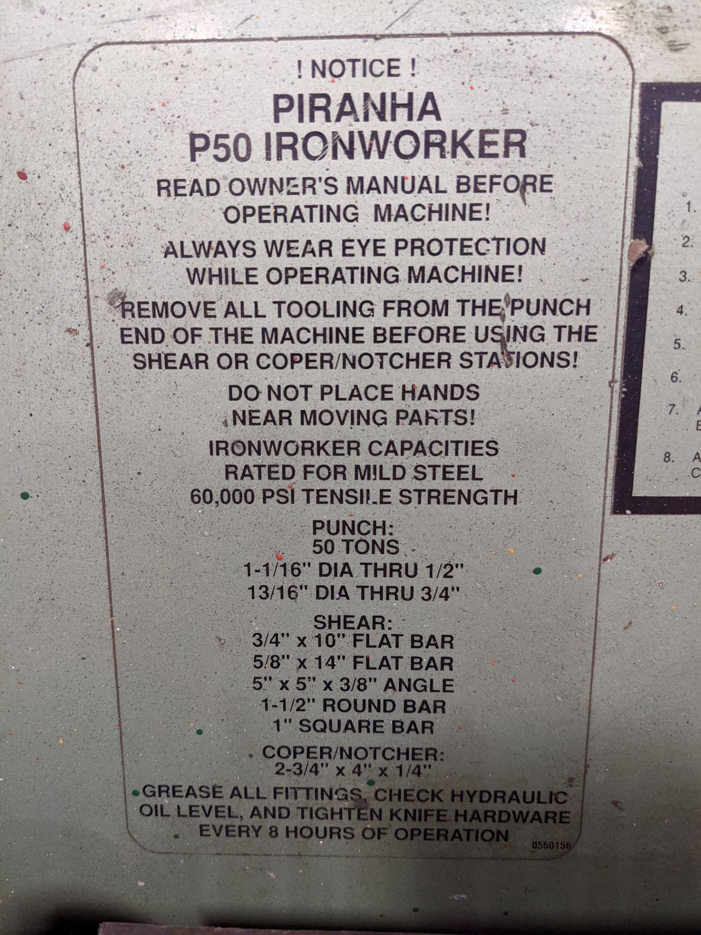 PIRANHA P50 IRONWORKER, 50 TON CAP., S/N P504601 W/ DIES - Image 6 of 18