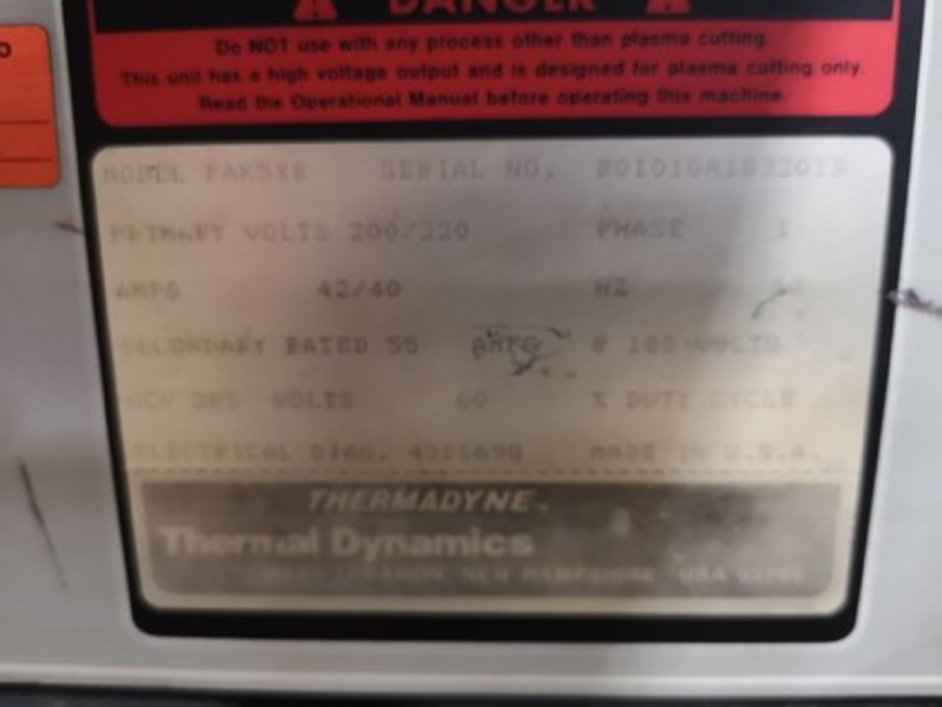 THERMAL ARC PAK 5XR PLASMA CUTTER, S/N R01016A183201B W/ MASK - Image 4 of 4
