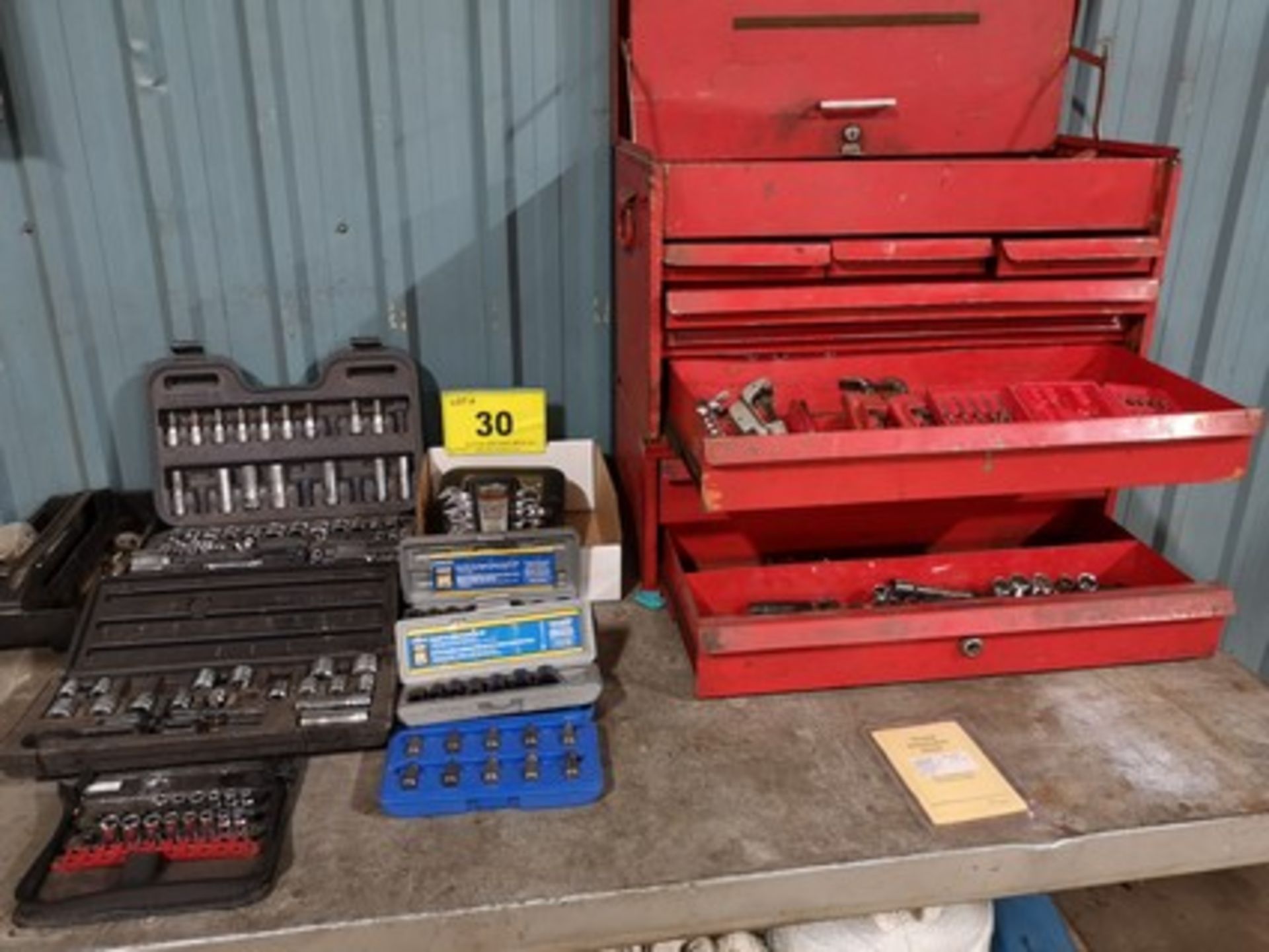 LOT OF ASST. SOCKETS AND WRENCH W/ TOOLBOX