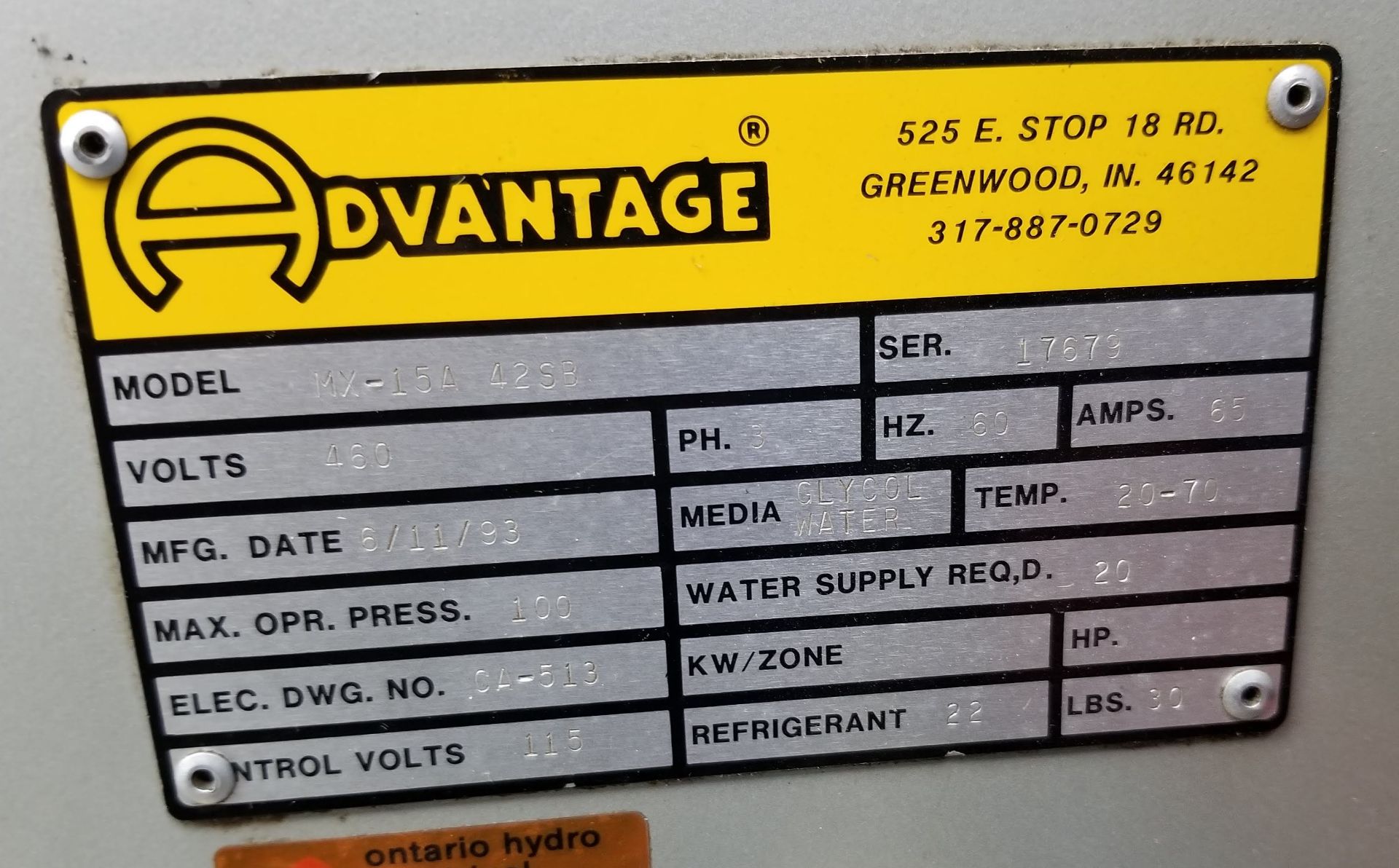 MAXIMUM, MX-15A42SB CHILLER. S/N: 17679 - Image 3 of 10