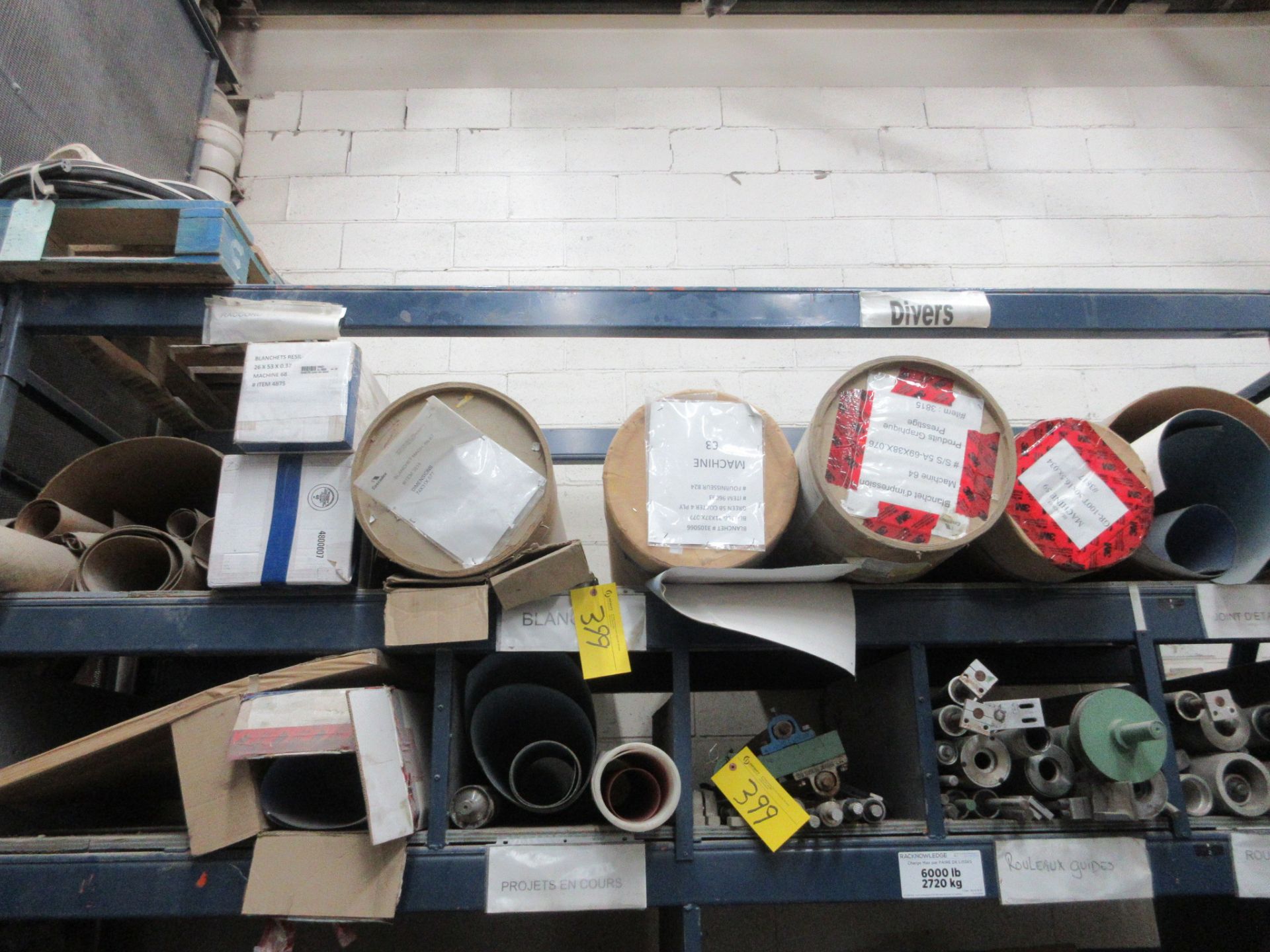 LOT OF MAINTENANCE SUPPLIES ON PALLET RACK (NO RACK) INCLUDING CONVEYOR BELT, AUTOMATIC VALVE, STOCK - Image 2 of 8