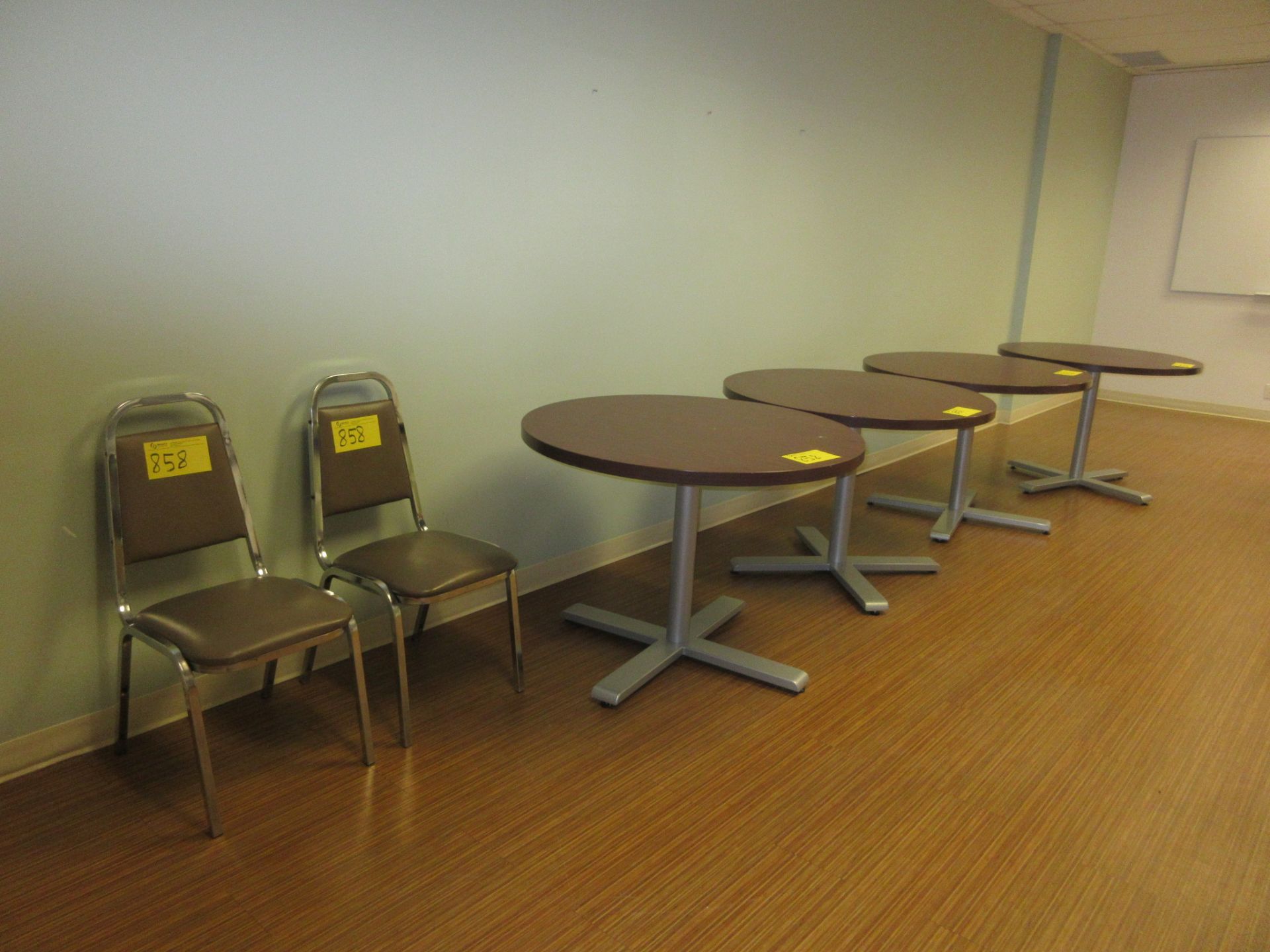 LOT OF (4) ROUND LUNCH TABLES AND (2) CHAIRS (FRONT OFFICES) (SUBJECT TO BULK BID LOT 851A)