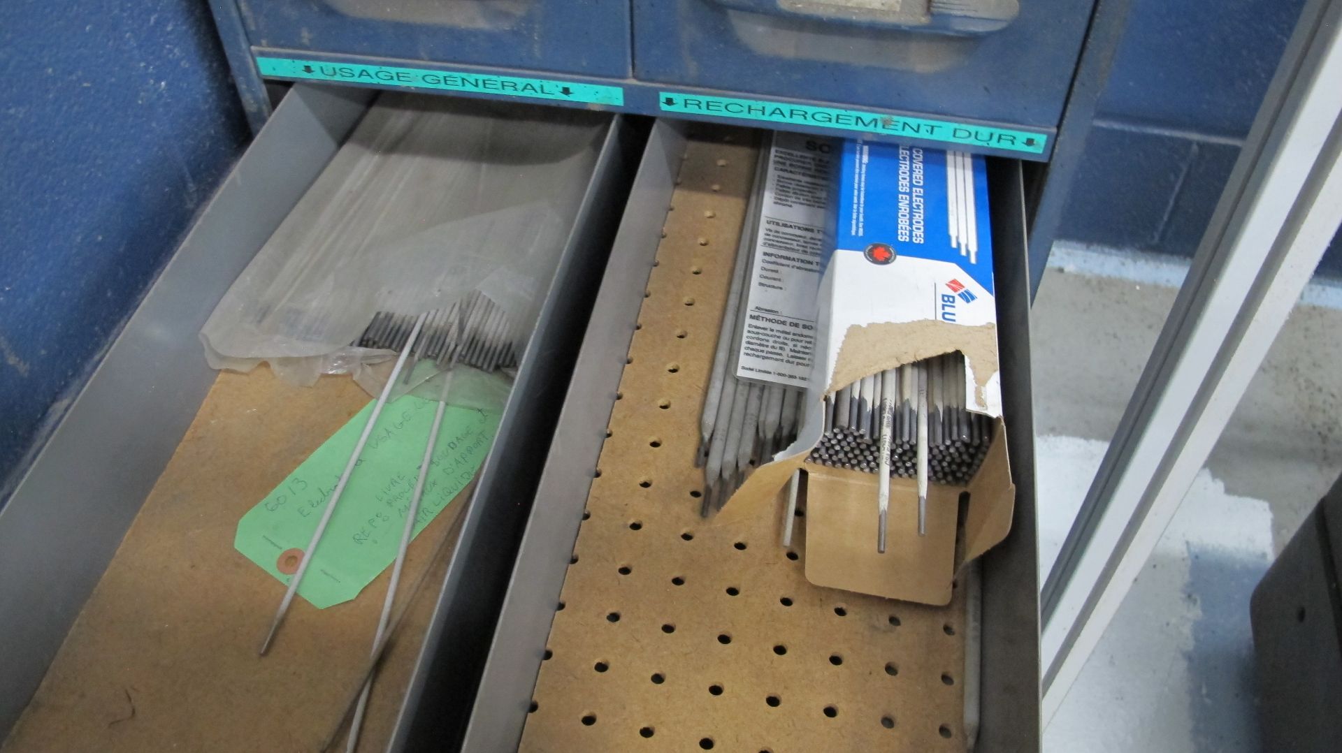 LOT OF WELDING ELECTRODES IN 10-LEVEL STORAGE CABINET AND WELDING SUPPLIES IN 2ND 10-LEVEL STORAGE - Image 6 of 14
