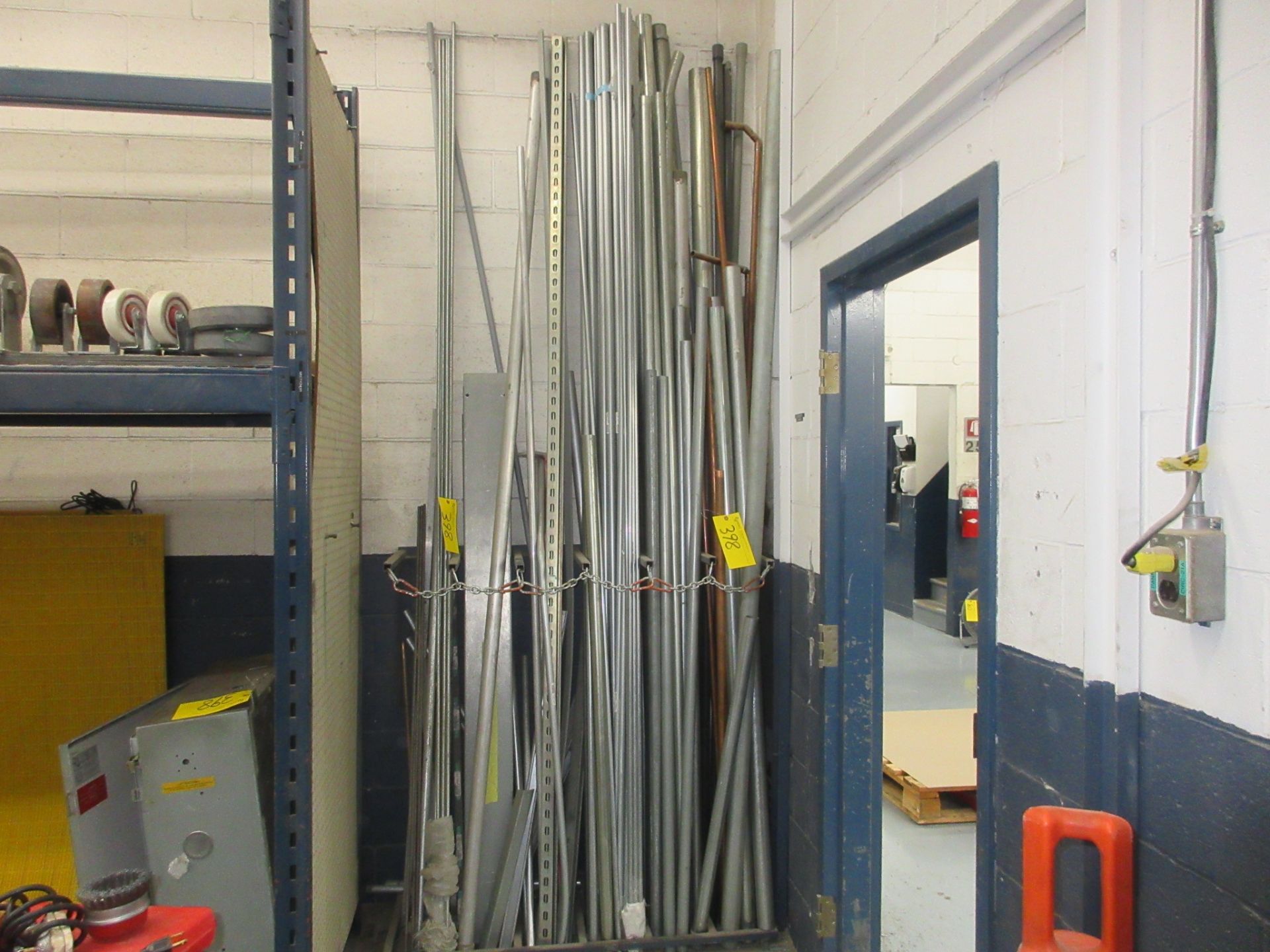 LOT OF CONDUIT, THREADED ROD, COPPER PIPE W/ APPROX. 48"W X 16"D X 48"H RACK (MAINTENANCE SHOP, WEST