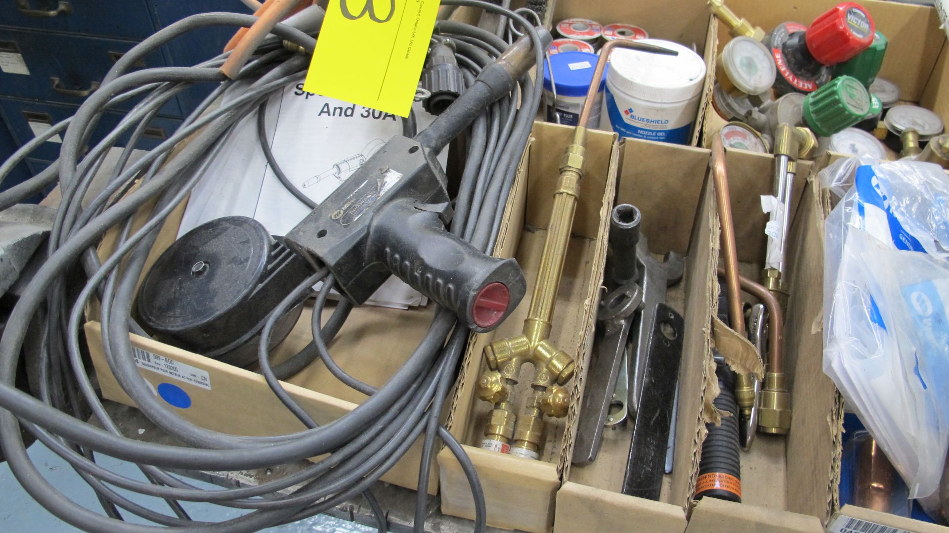 LOT OF WELDING SUPPLIES IN (11) BOXES INCLUDING SODEL 469B-250 SILVERY ALLOY BARE WIRE, CABLES, - Image 5 of 8