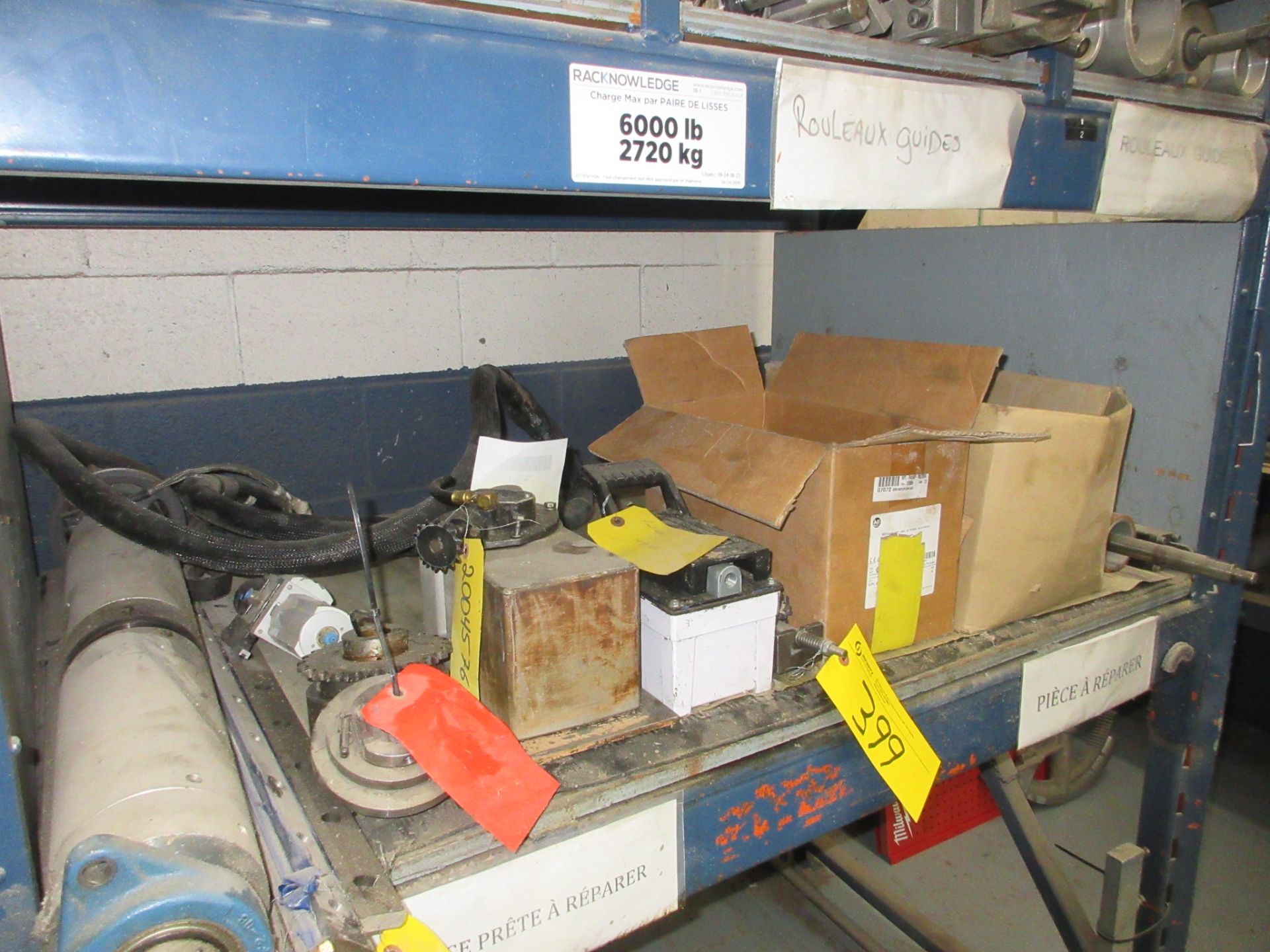 LOT OF MAINTENANCE SUPPLIES ON PALLET RACK (NO RACK) INCLUDING CONVEYOR BELT, AUTOMATIC VALVE, STOCK - Image 6 of 8