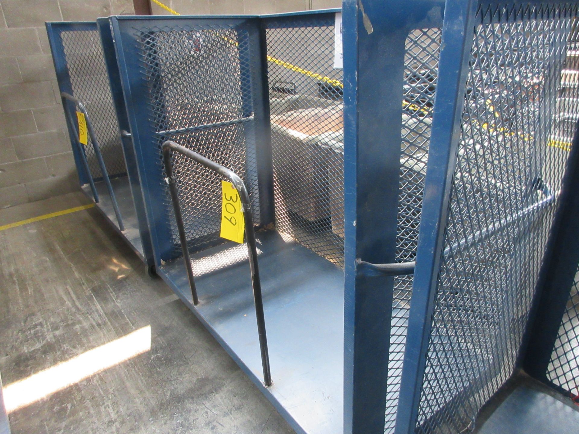 METAL CAGED TRANSFER CART W/ ENCLOSURE BAR, 30"W X 5'L X 56"H (SOUTHWEST WAREHOUSE)