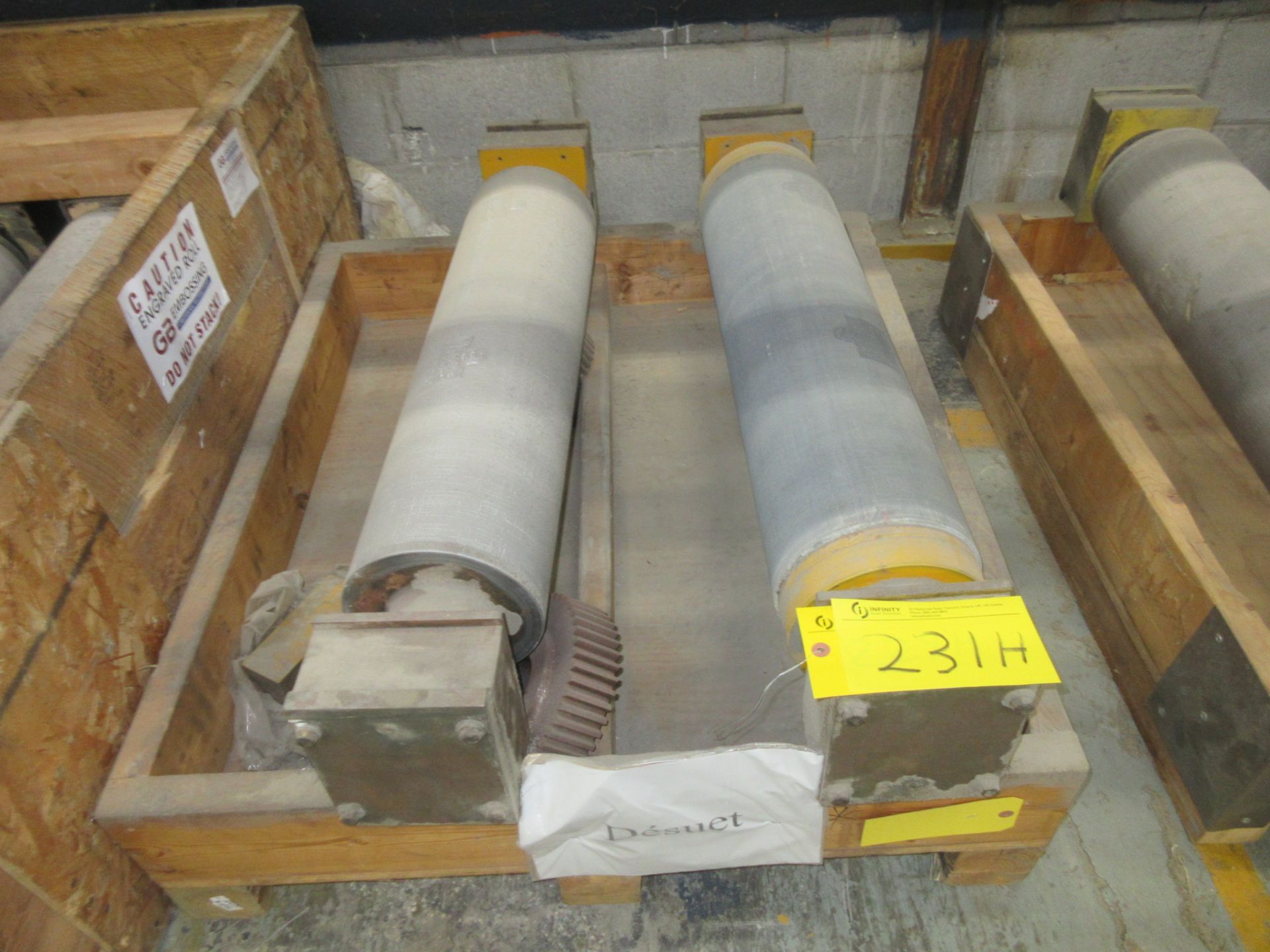 LOT OF (2) SPARE EMBOSS ROLLS (EMBOSS ROLL STORAGE ROOM)