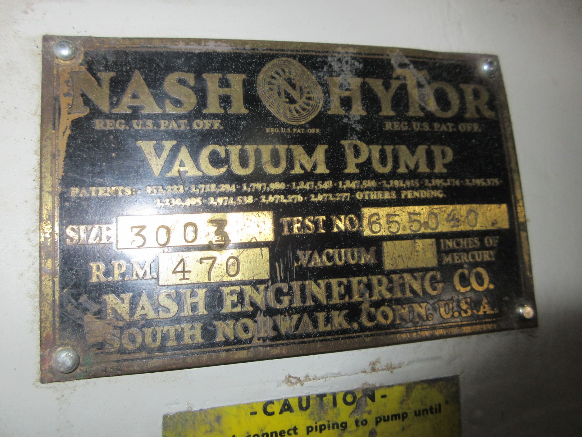 NASH VACUUM PUMP 3003, RPM 470 (COMPRESSOR ROOM) - Image 2 of 2