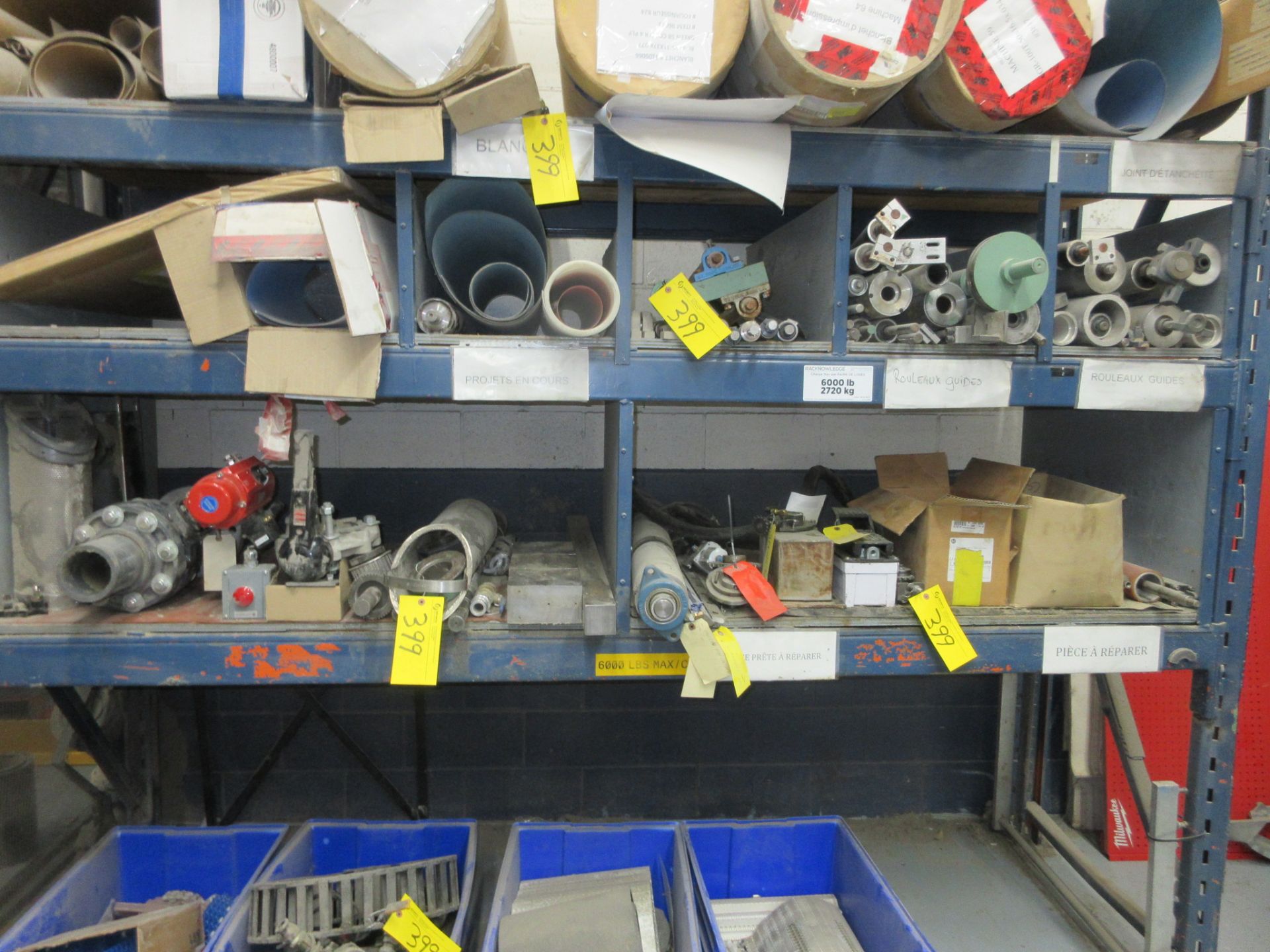 LOT OF MAINTENANCE SUPPLIES ON PALLET RACK (NO RACK) INCLUDING CONVEYOR BELT, AUTOMATIC VALVE, STOCK - Image 3 of 8