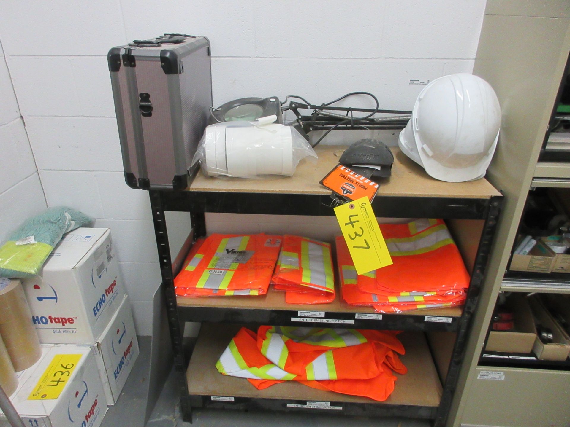 3-LEVEL SHELVING UNIT W/ SAFETY SUPPLIES AND MAGNIFICATION LAMP (SOUTH CENTRAL PLANT SUPERVISOR'S