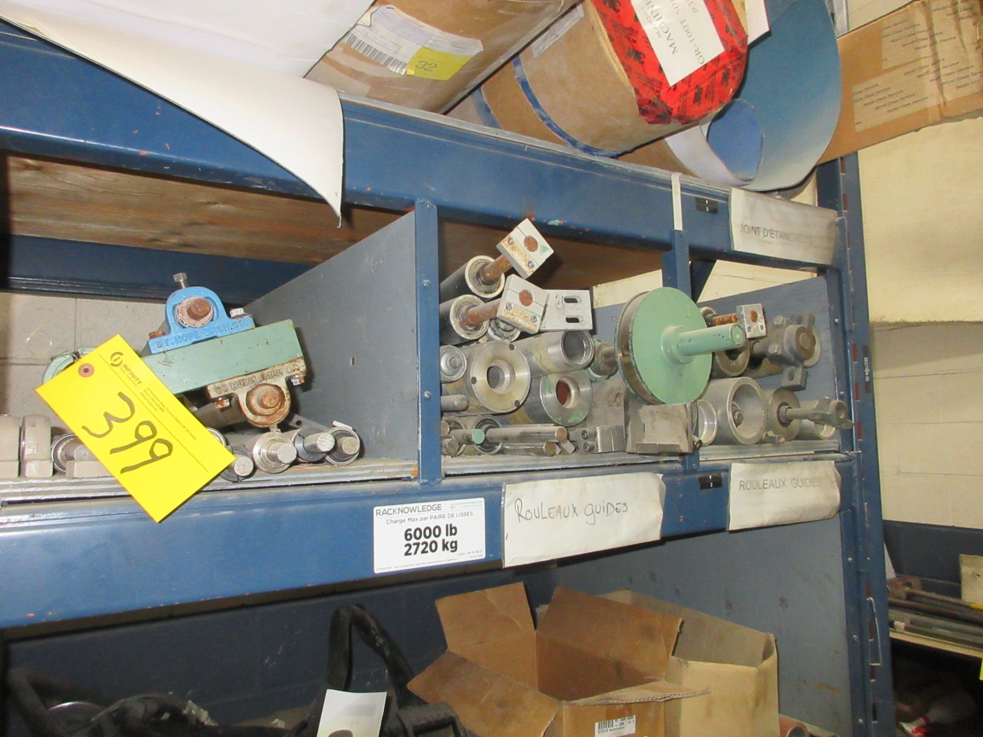 LOT OF MAINTENANCE SUPPLIES ON PALLET RACK (NO RACK) INCLUDING CONVEYOR BELT, AUTOMATIC VALVE, STOCK - Image 7 of 8