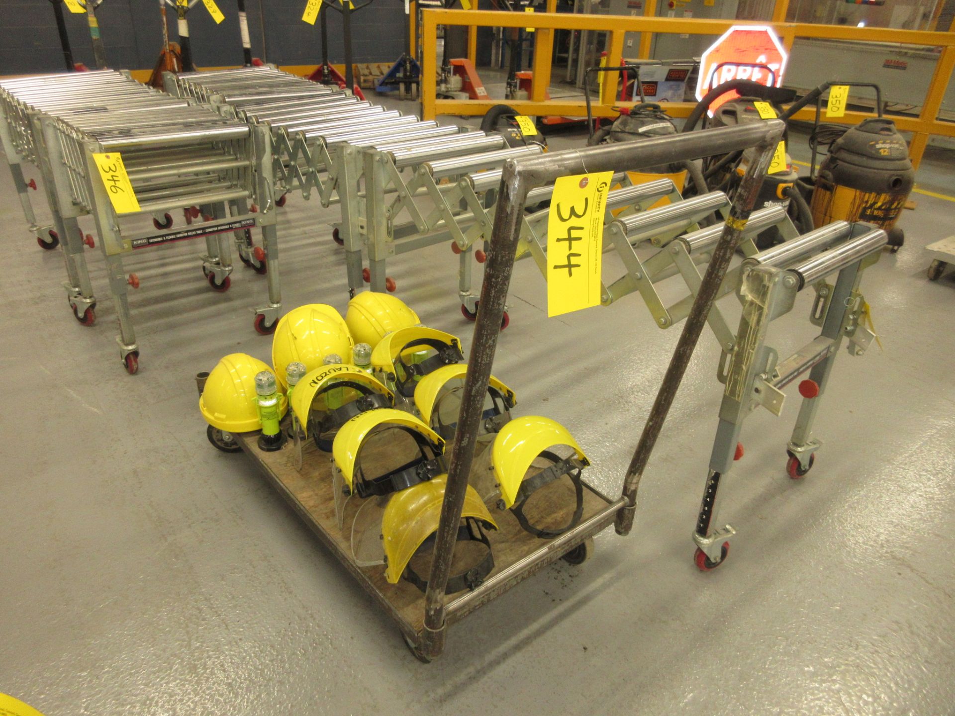 PLATFORM CART W/ SAFETY SUPPLIES, MASKS, HELMETS, MAGNETIC LAMPS (EAST PLANT)