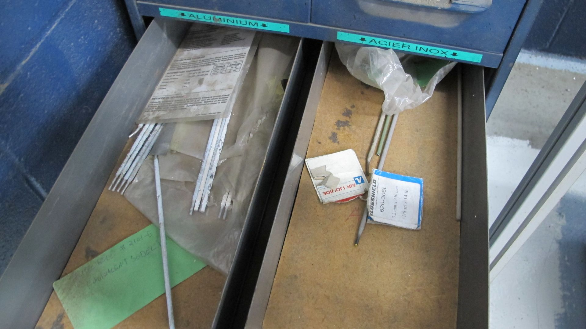 LOT OF WELDING ELECTRODES IN 10-LEVEL STORAGE CABINET AND WELDING SUPPLIES IN 2ND 10-LEVEL STORAGE - Image 7 of 14