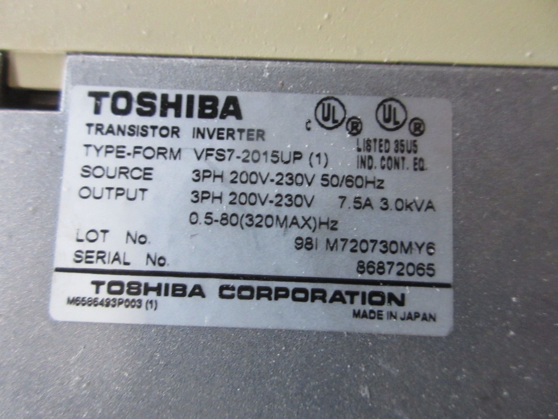 LOT OF (3) TOSHIBA TRANSISTOR INVERTER TYPE FORM VFS7-2015UP(1) (SOUTHWEST WAREHOUSE) - Image 2 of 2