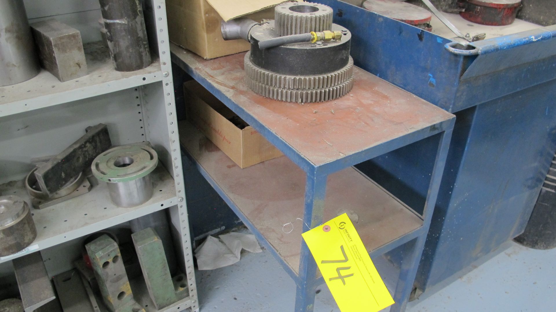 6-LEVEL METAL SHELVING UNIT W/ METAL CONTENTS AND TABLE W/ GEARS, ETC. (MACHINE SHOP) - Image 5 of 5