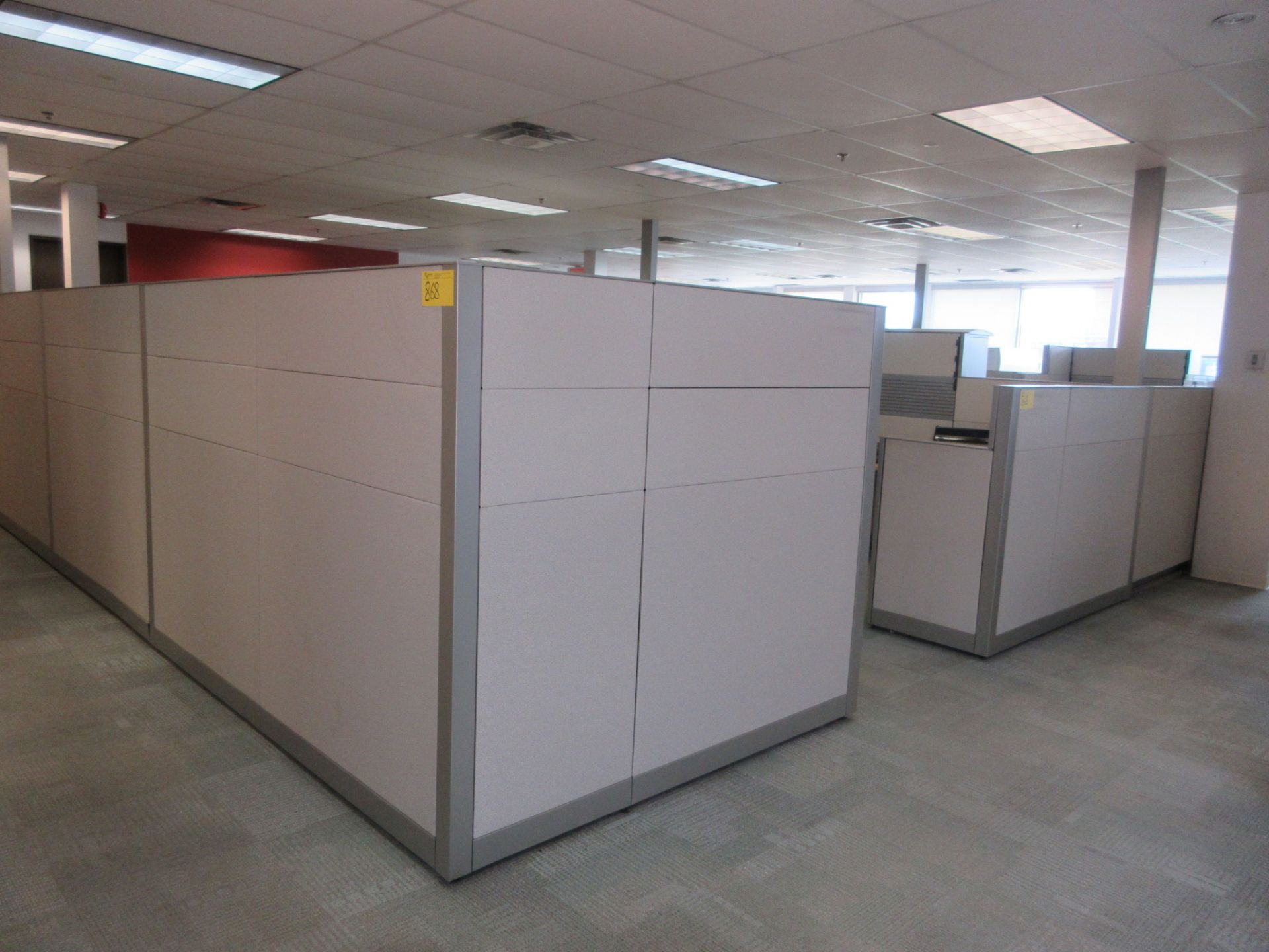 20-PERSON WORKSTATION W. L-SHAPED DESKS, CABINETS AND DIVIDERS (FRONT OFFICES) (SUBJECT TO BULK