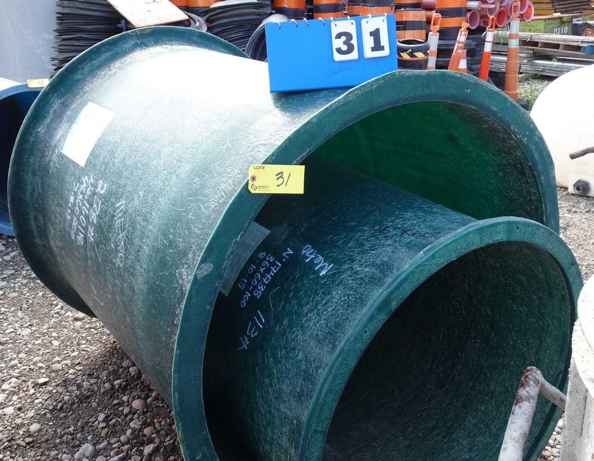 LOT OF (2) FIBERGLASS HOLDING TANKS, (1) 36" X 60" HIGH, (1) 48" X 60" HIGH