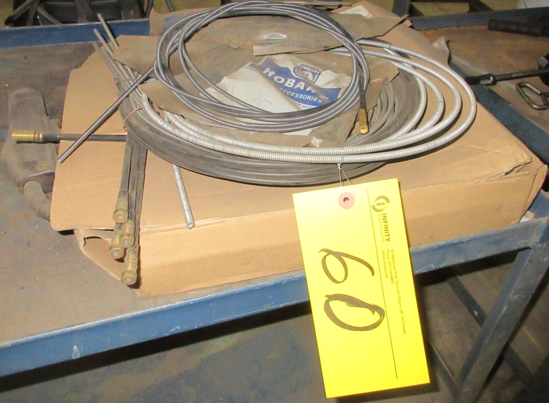 LOT OF WELDING SUPPLIES ON CART INCLUDING TUNCOWELD ELECTRODES, CABLES, TIPS, PARTS, ETC. - Image 8 of 9