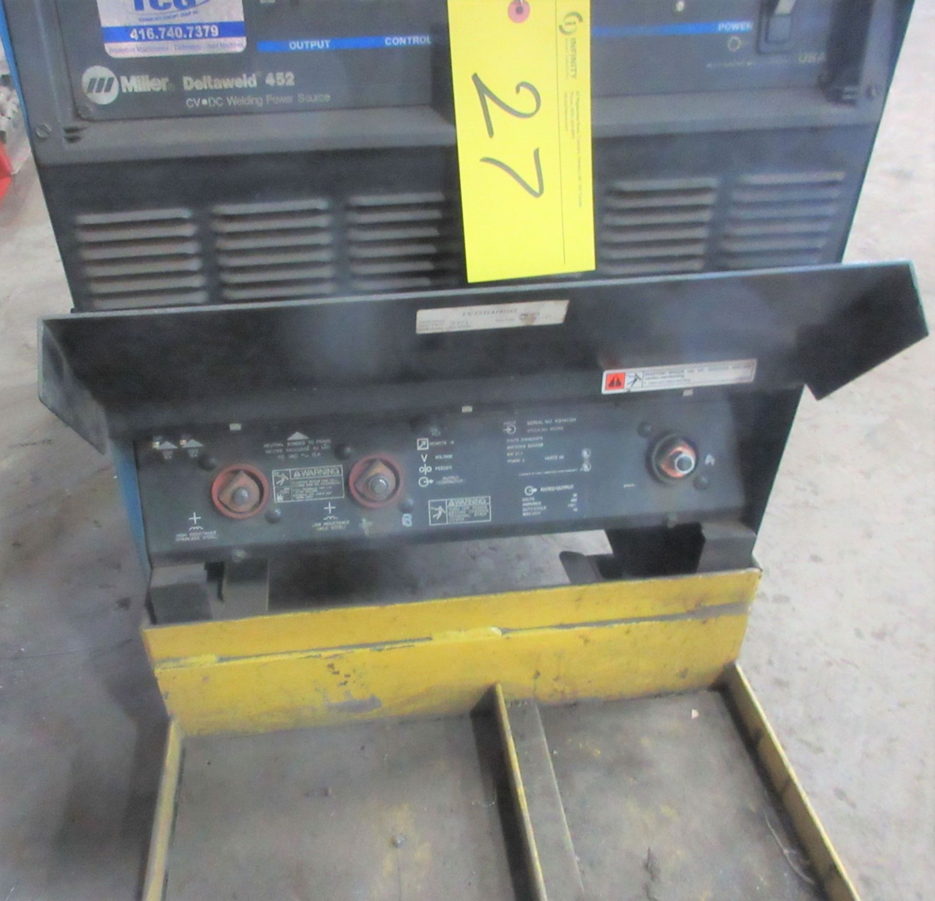 MILLER DELTAWELD 452 CV-DC WELDING POWER SOURCE, WELDER W/ CART AND GROUNDING CABLE - Image 3 of 6