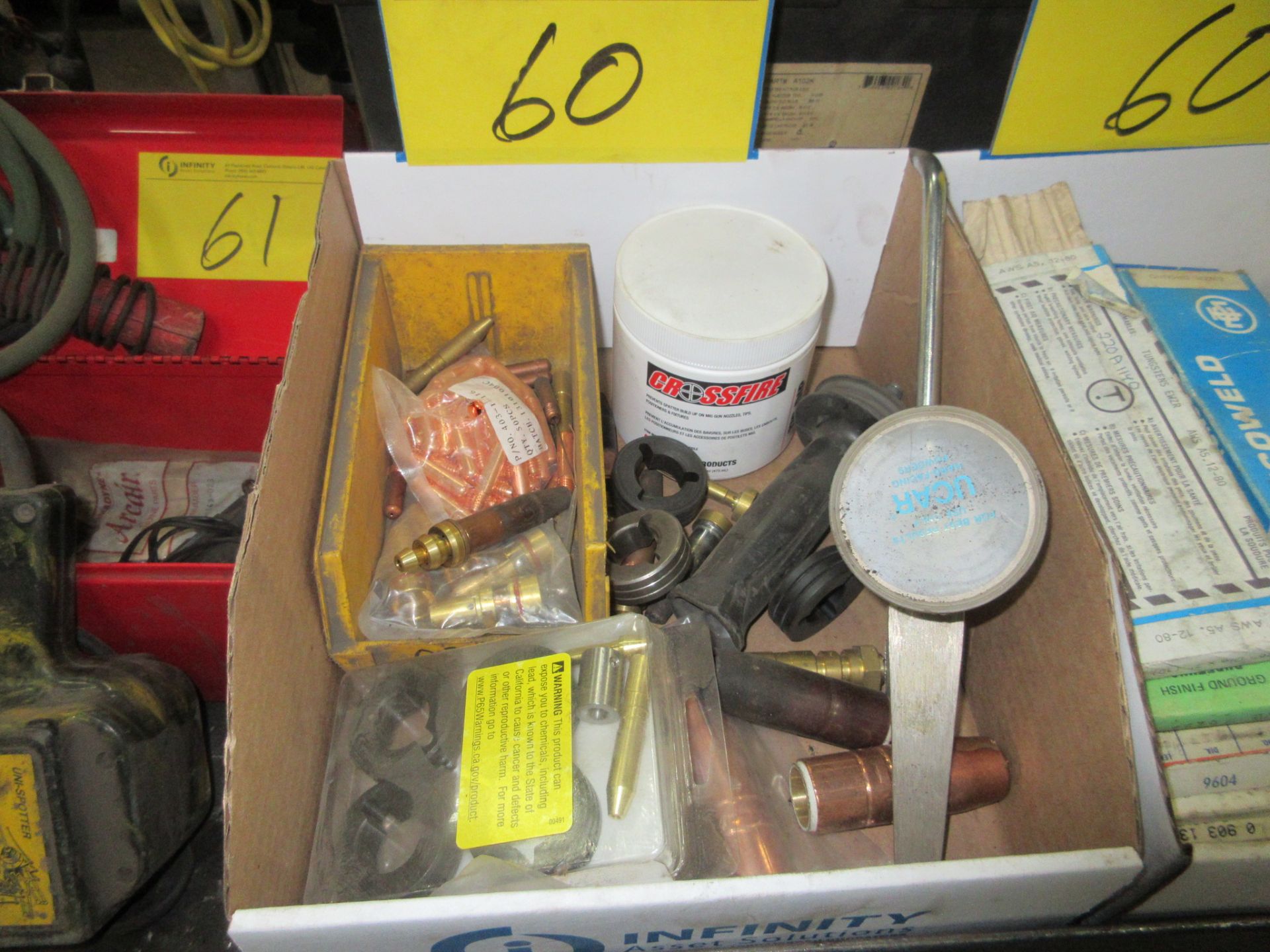 LOT OF WELDING SUPPLIES ON CART INCLUDING TUNCOWELD ELECTRODES, CABLES, TIPS, PARTS, ETC. - Image 2 of 9