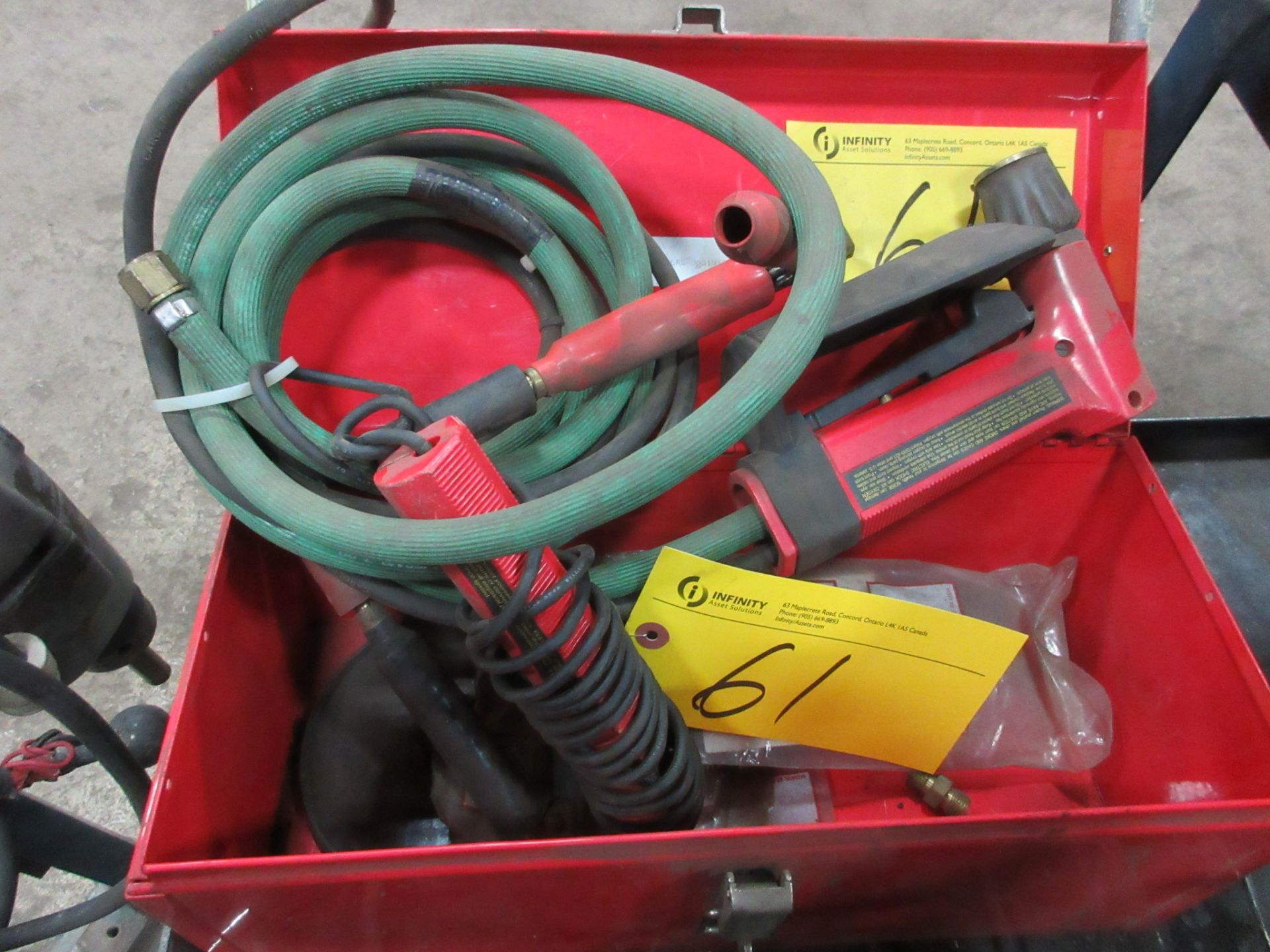 LOT OF WELDING GUNS & CABLES ON CART