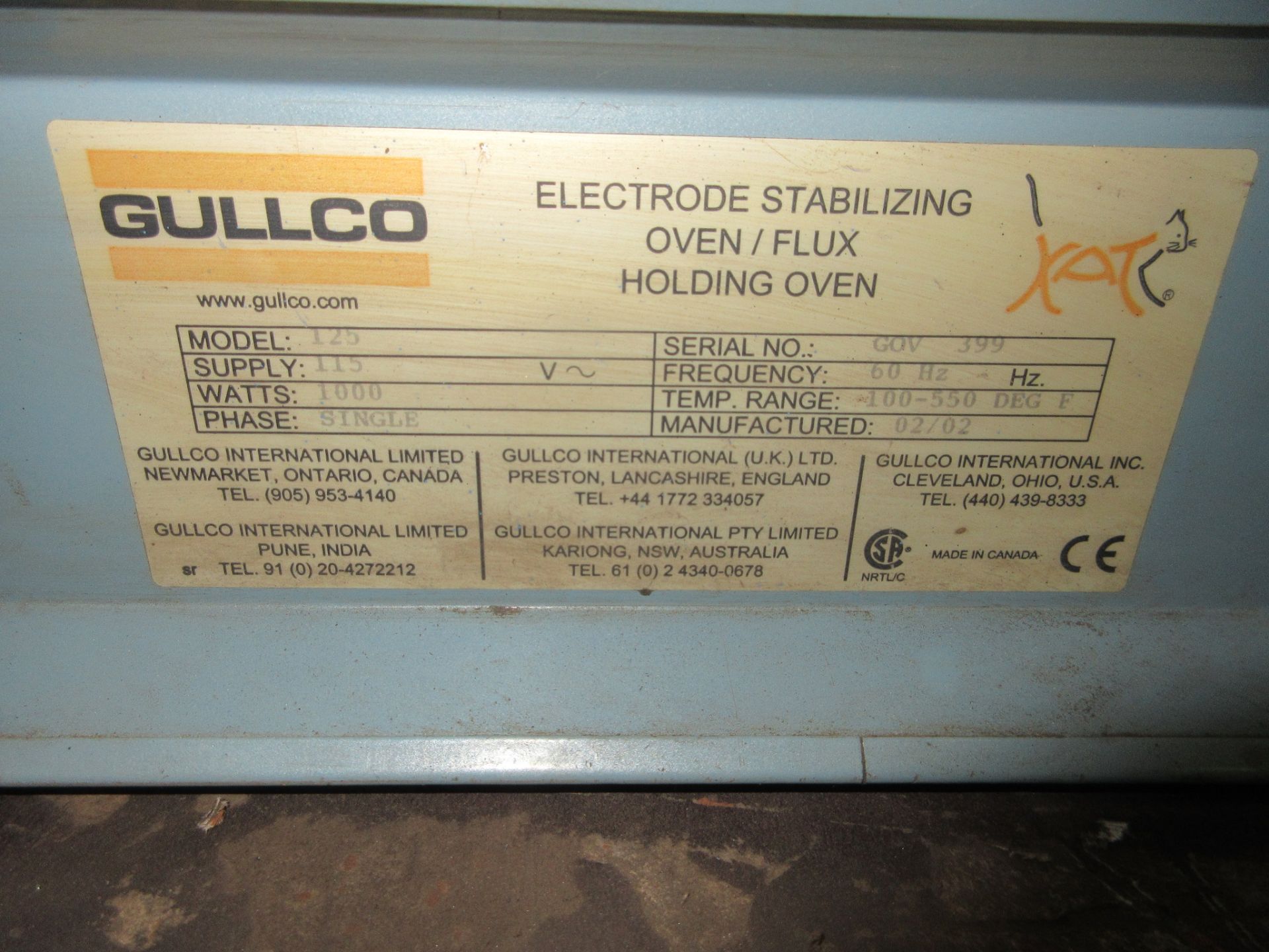 GULLCO MODEL 125 ELECTRODE STABLIZING OVEN - Image 3 of 3