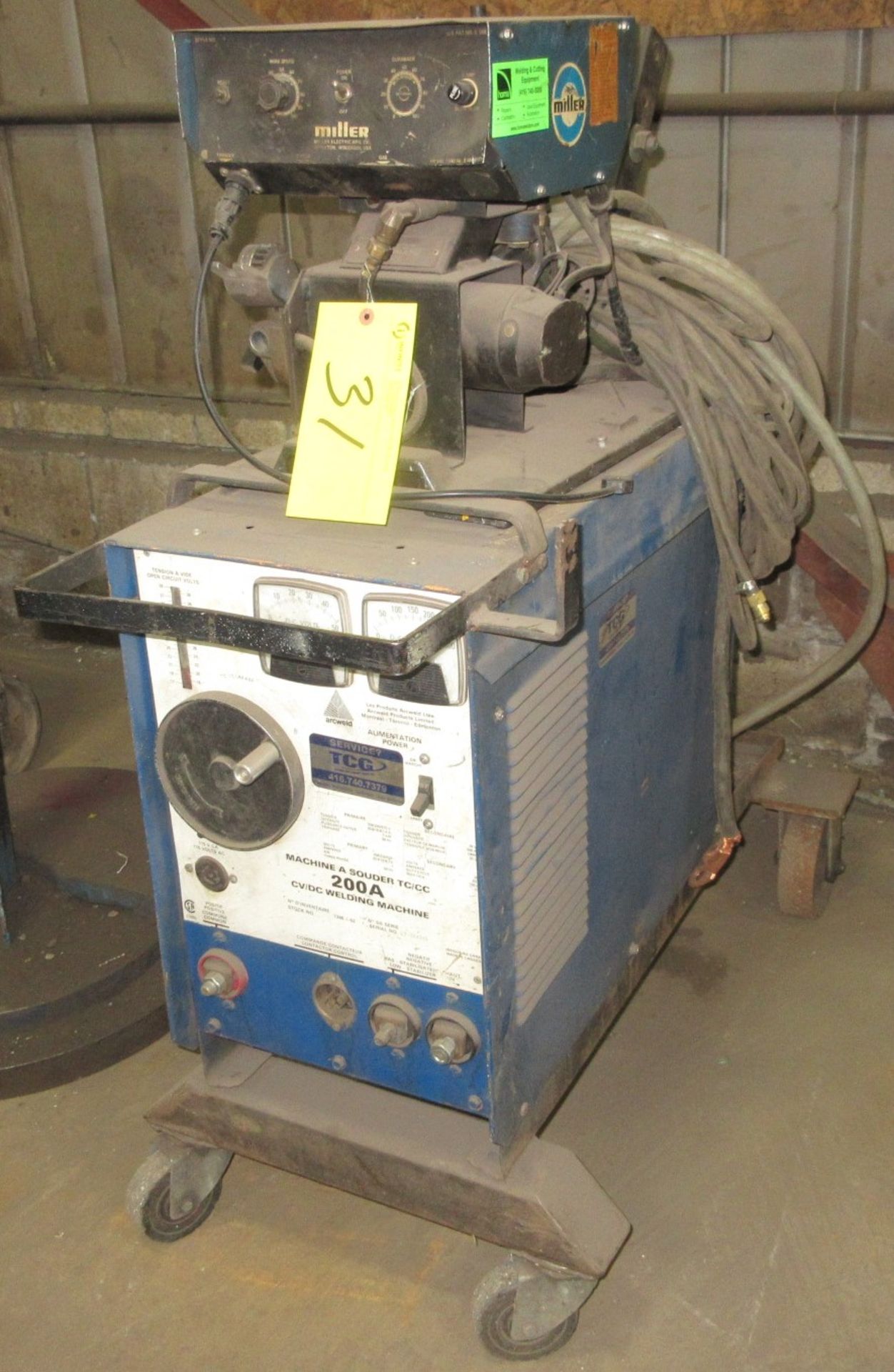 MILLER 200A CV/DC WELDER W/ MILLER S-52E WIRE FEEDER, CABLES AND CART