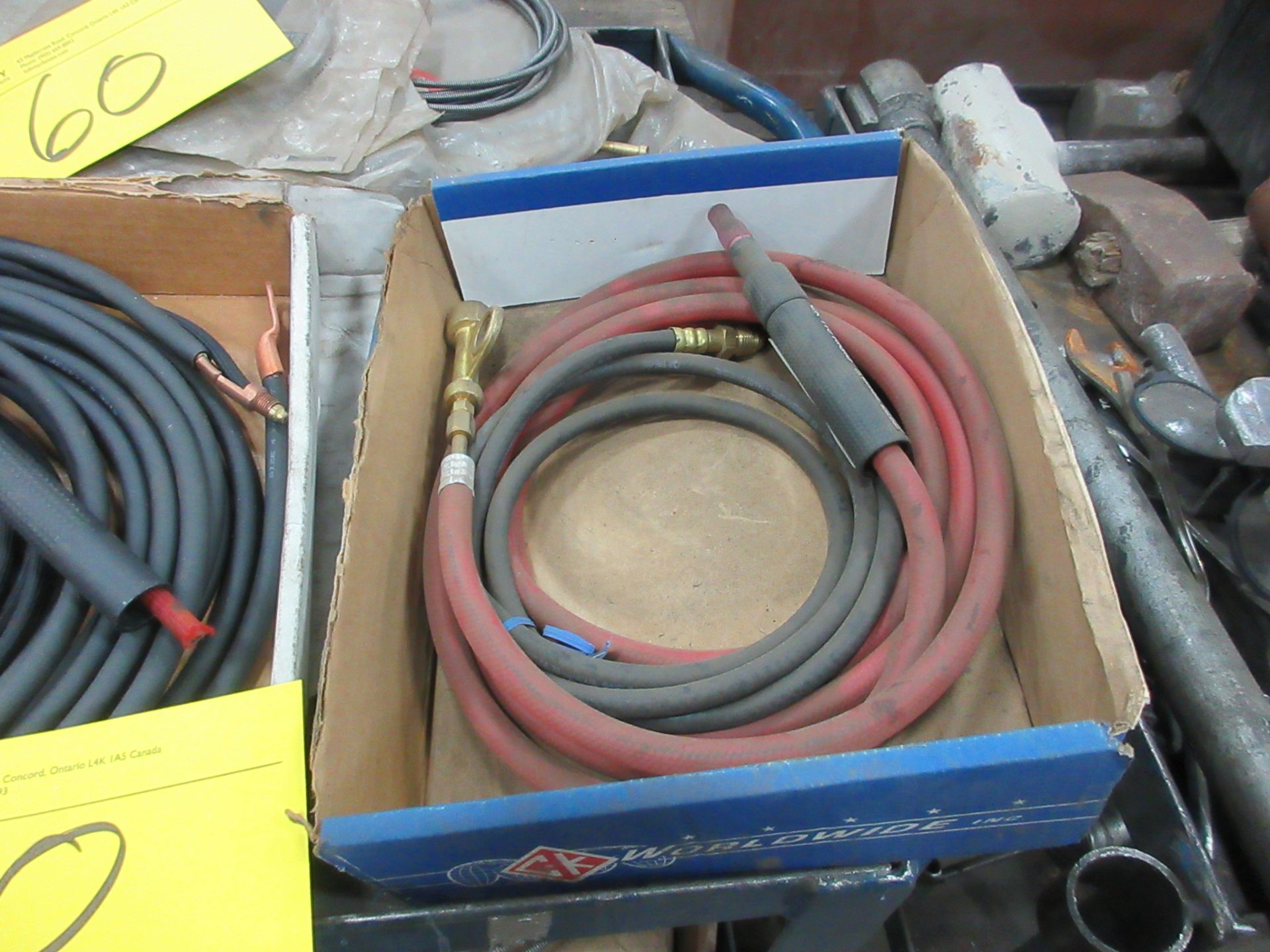 LOT OF WELDING SUPPLIES ON CART INCLUDING TUNCOWELD ELECTRODES, CABLES, TIPS, PARTS, ETC. - Image 5 of 9