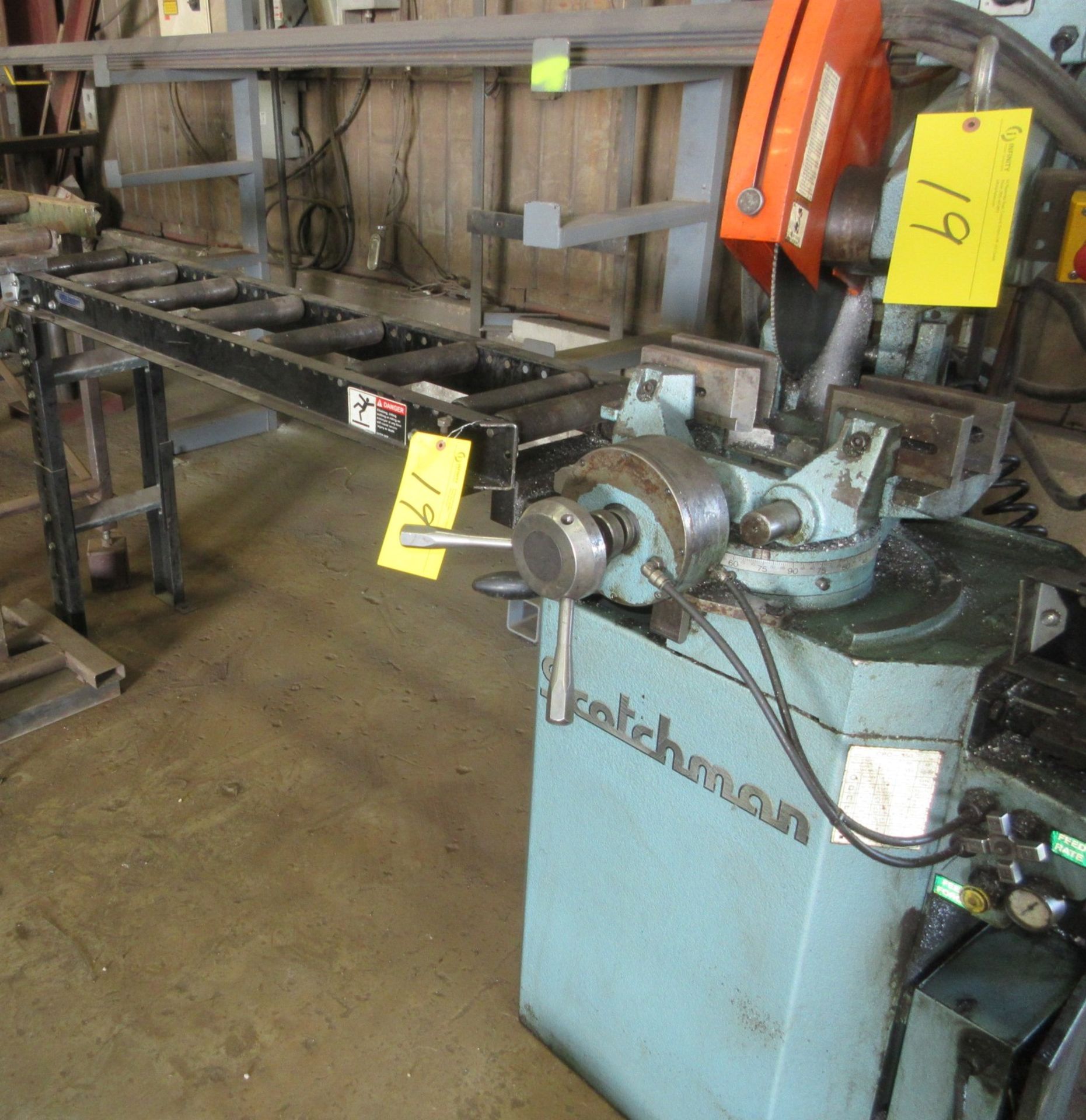 SCOTCHMAN CPO-350 COLD CUT SAW, 350LT/PA/11 W/ INFEED AND OUTFEED CONVEYORS - Image 7 of 8
