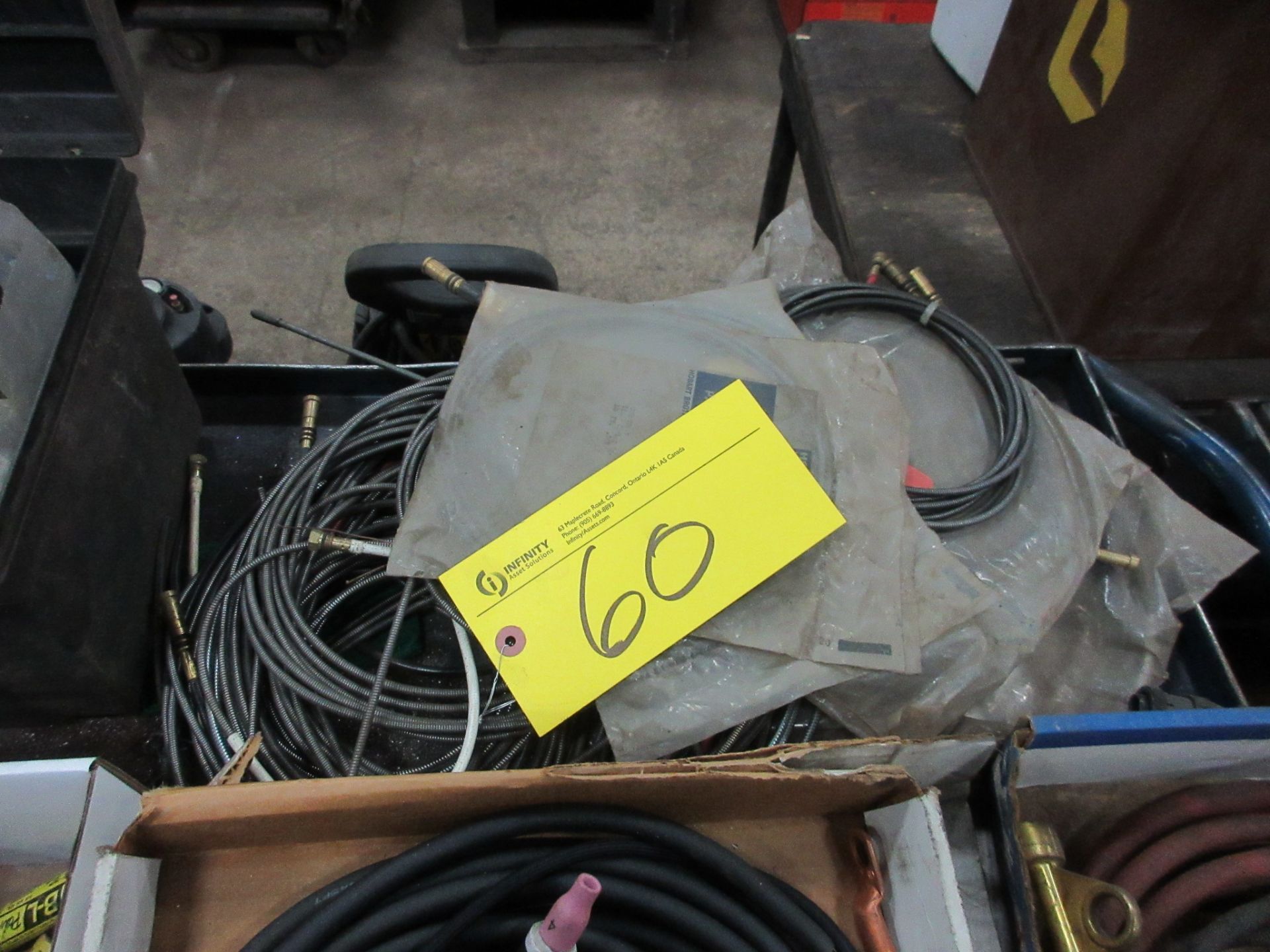 LOT OF WELDING SUPPLIES ON CART INCLUDING TUNCOWELD ELECTRODES, CABLES, TIPS, PARTS, ETC. - Image 6 of 9