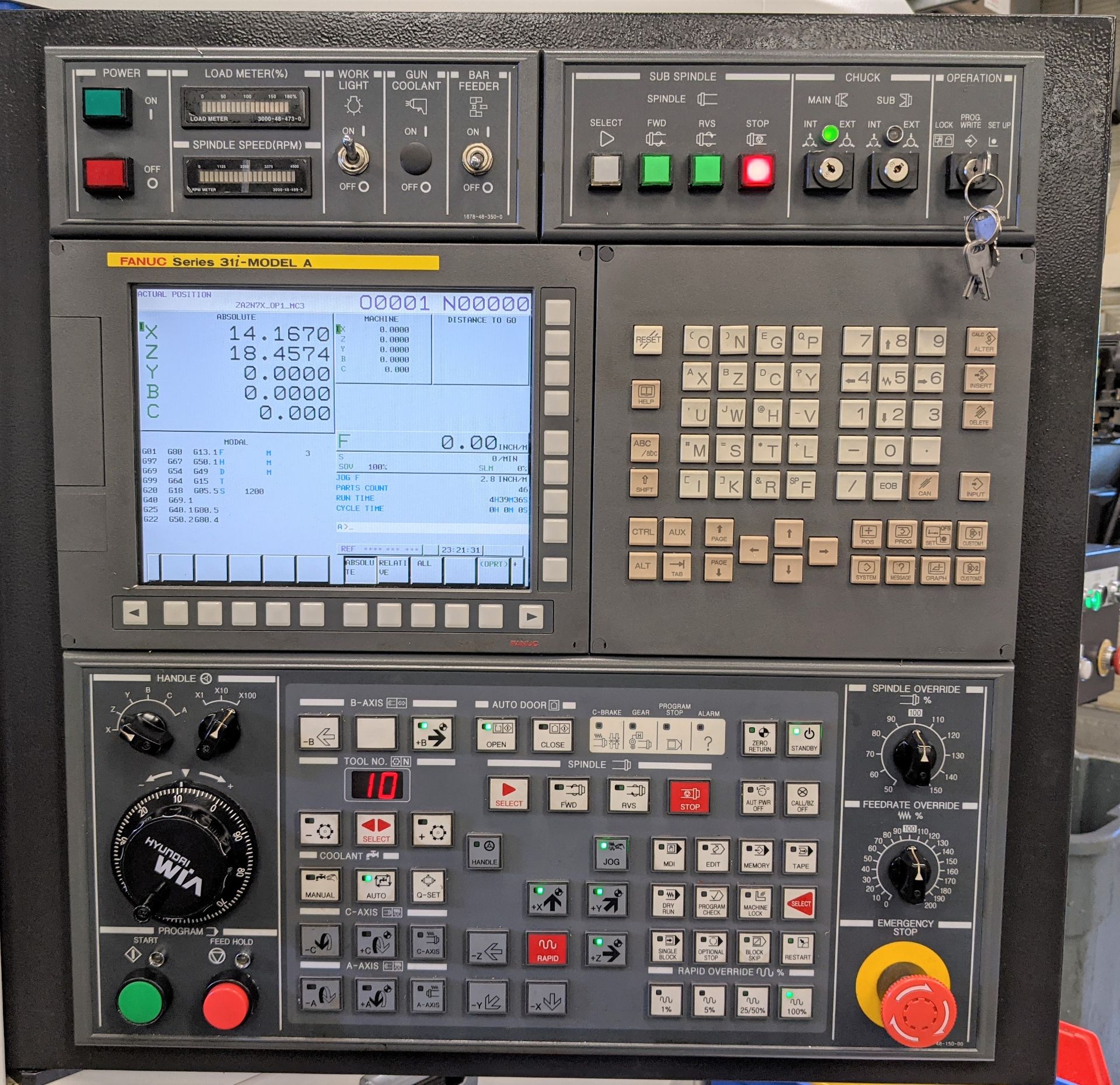 2013 HYUNDAI WIA LS2100SY CNC TURNING CENTER WITH SUB SPINDLE, FANUC 31I-A CNC CONTROL, 24.8” - Image 3 of 25