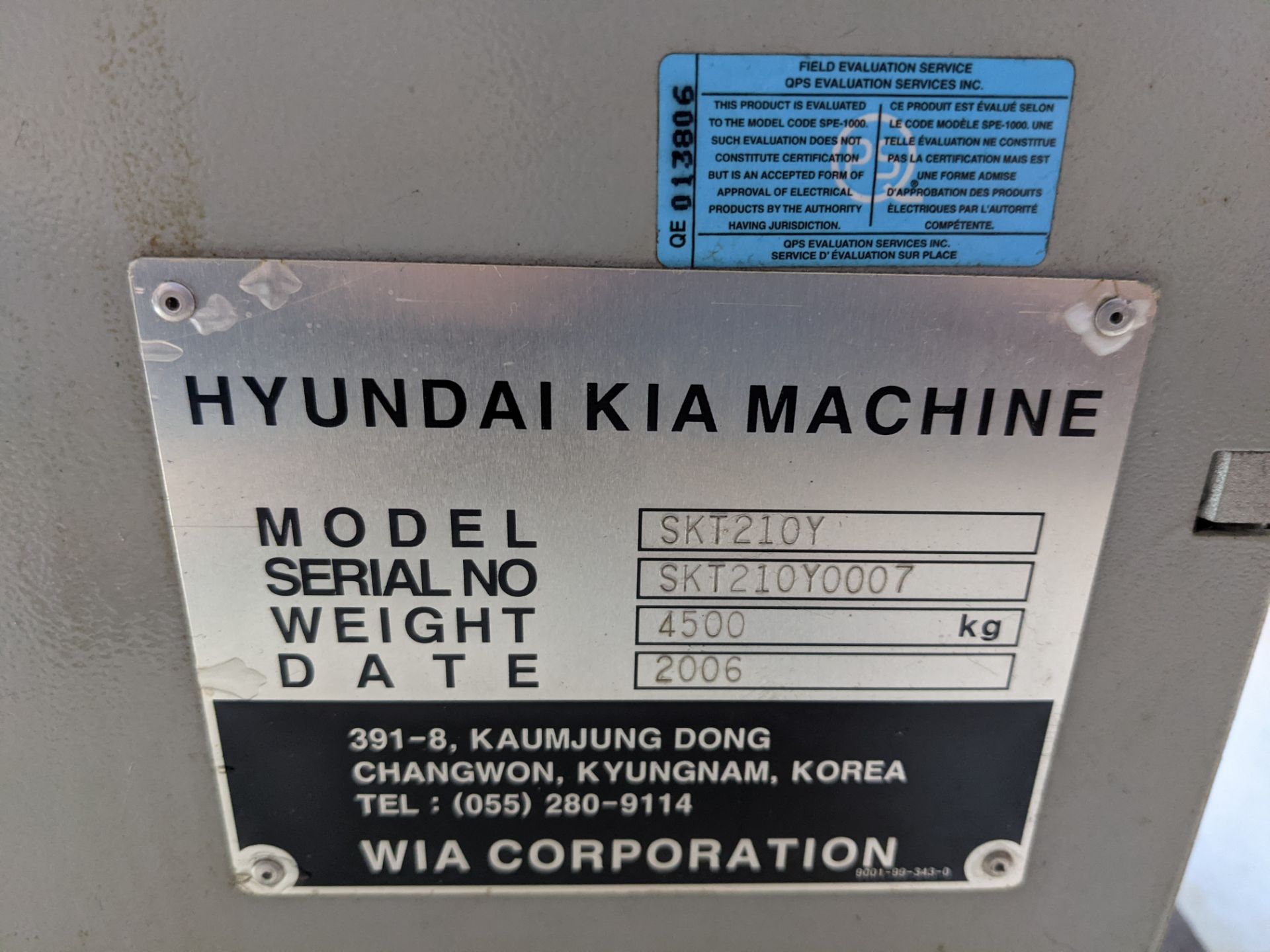 2006 HYUNDAI KIA SKT210Y CNC TURNING CENTER WITH FANUC 2TI-TB CNC CONTROL, 20” SWING OVER BED, 4,000 - Image 21 of 27