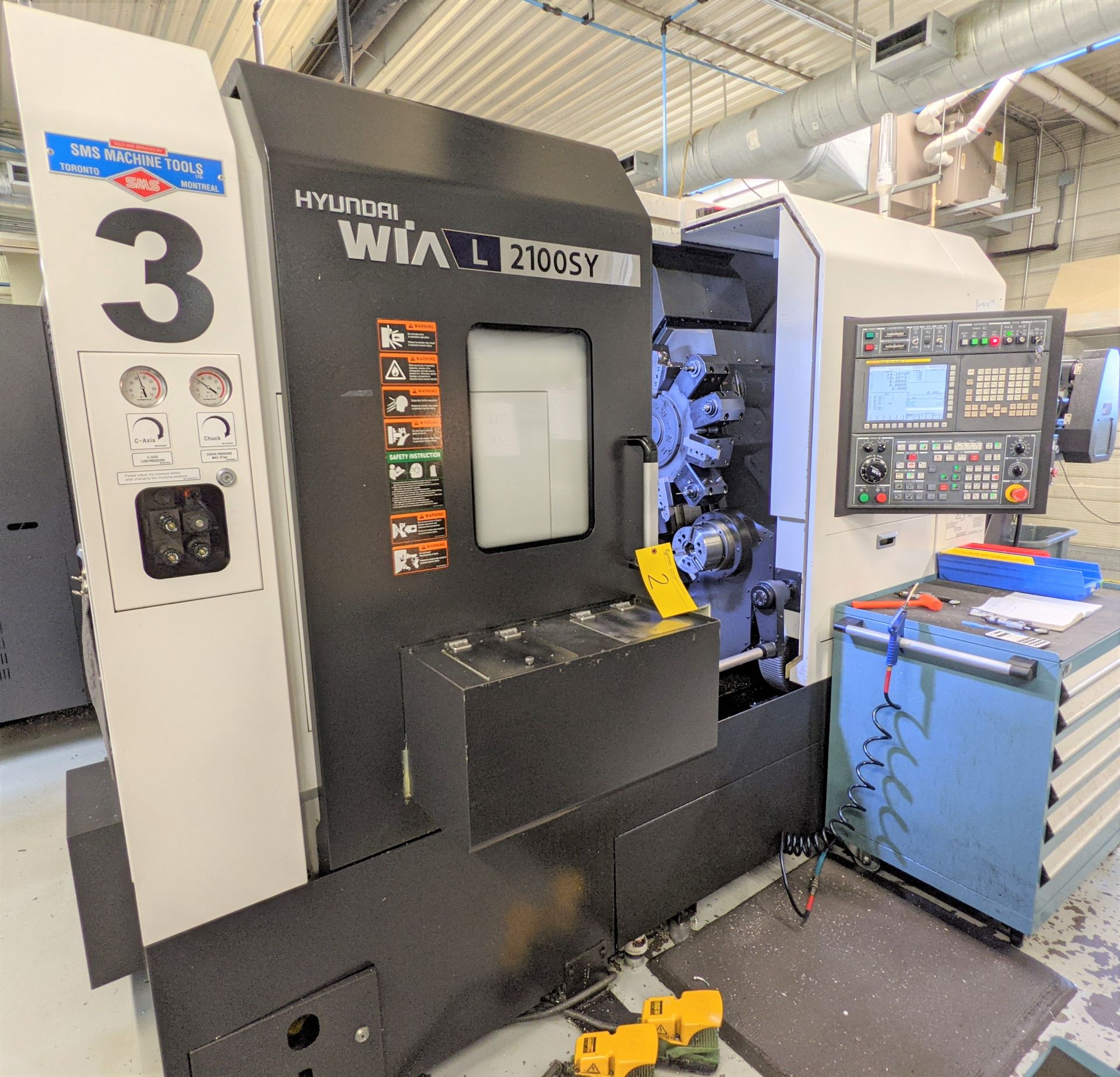 2013 HYUNDAI WIA LS2100SY CNC TURNING CENTER WITH SUB SPINDLE, FANUC 31I-A CNC CONTROL, 24.8”