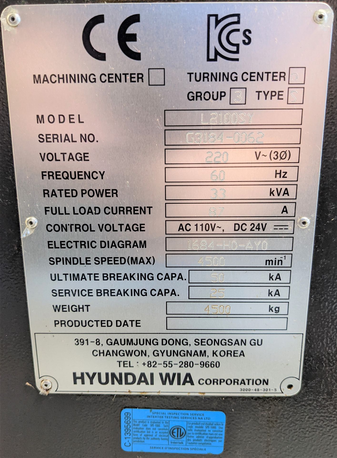 2013 HYUNDAI WIA LS2100SY CNC TURNING CENTER WITH SUB SPINDLE, FANUC 31I-A CNC CONTROL, 24.8” - Image 19 of 25