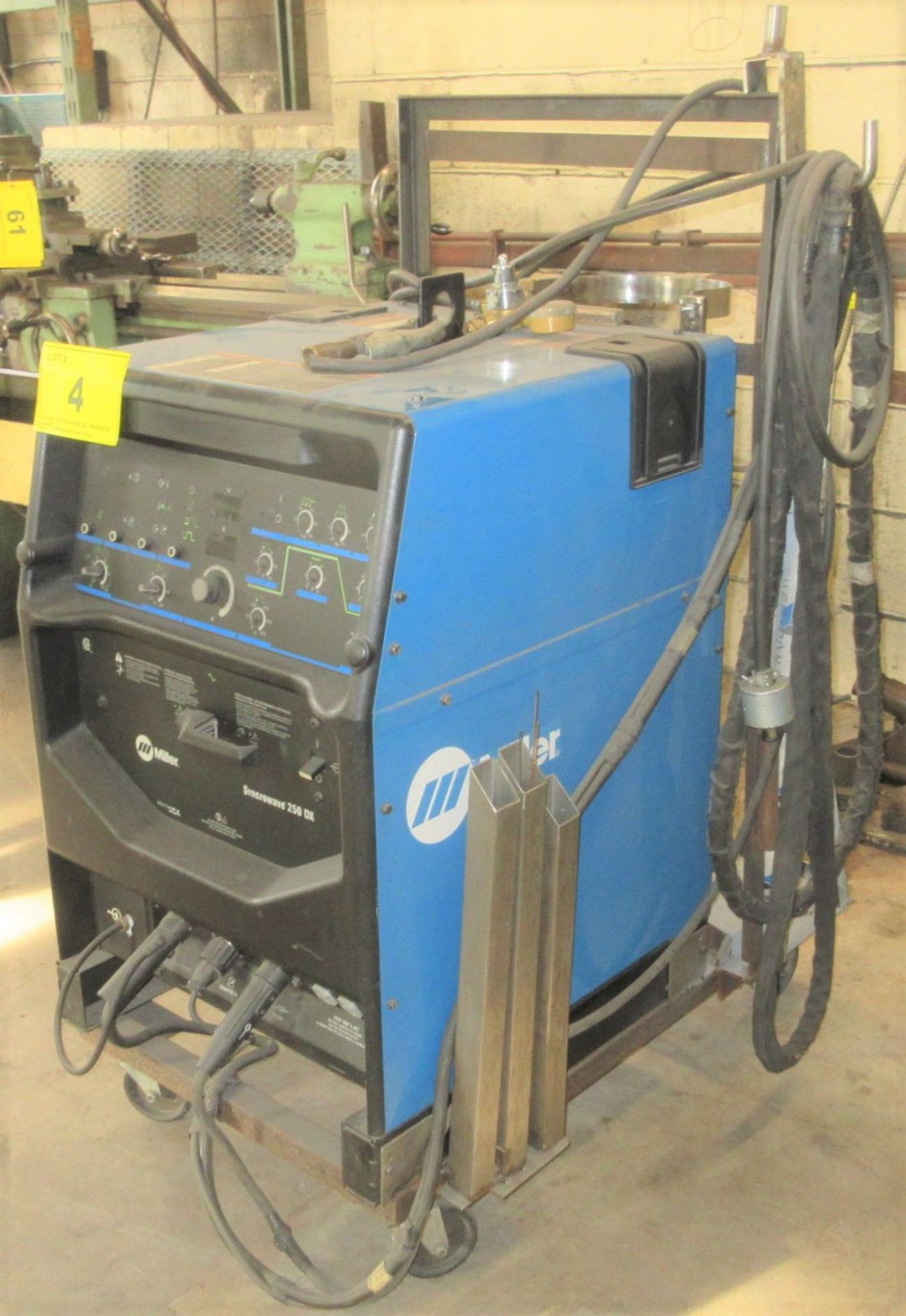 MILLER SYNCROWAVE 250 DX TIG WELDER W/ CABLES, CART, REGULATOR - Image 5 of 5