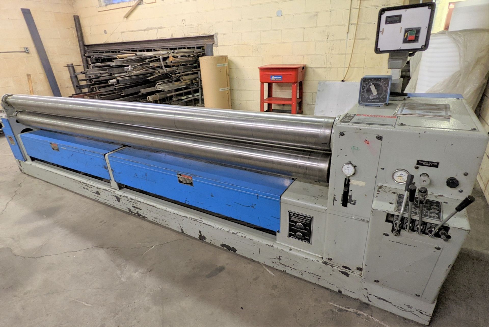 2000 WDM HIP-7-12 HYDRAULIC INITIAL PINCH PLATE ROLLS, 7” ROLL DIA., 12’ X 11GA CAP., 5HP, AIR DROP,